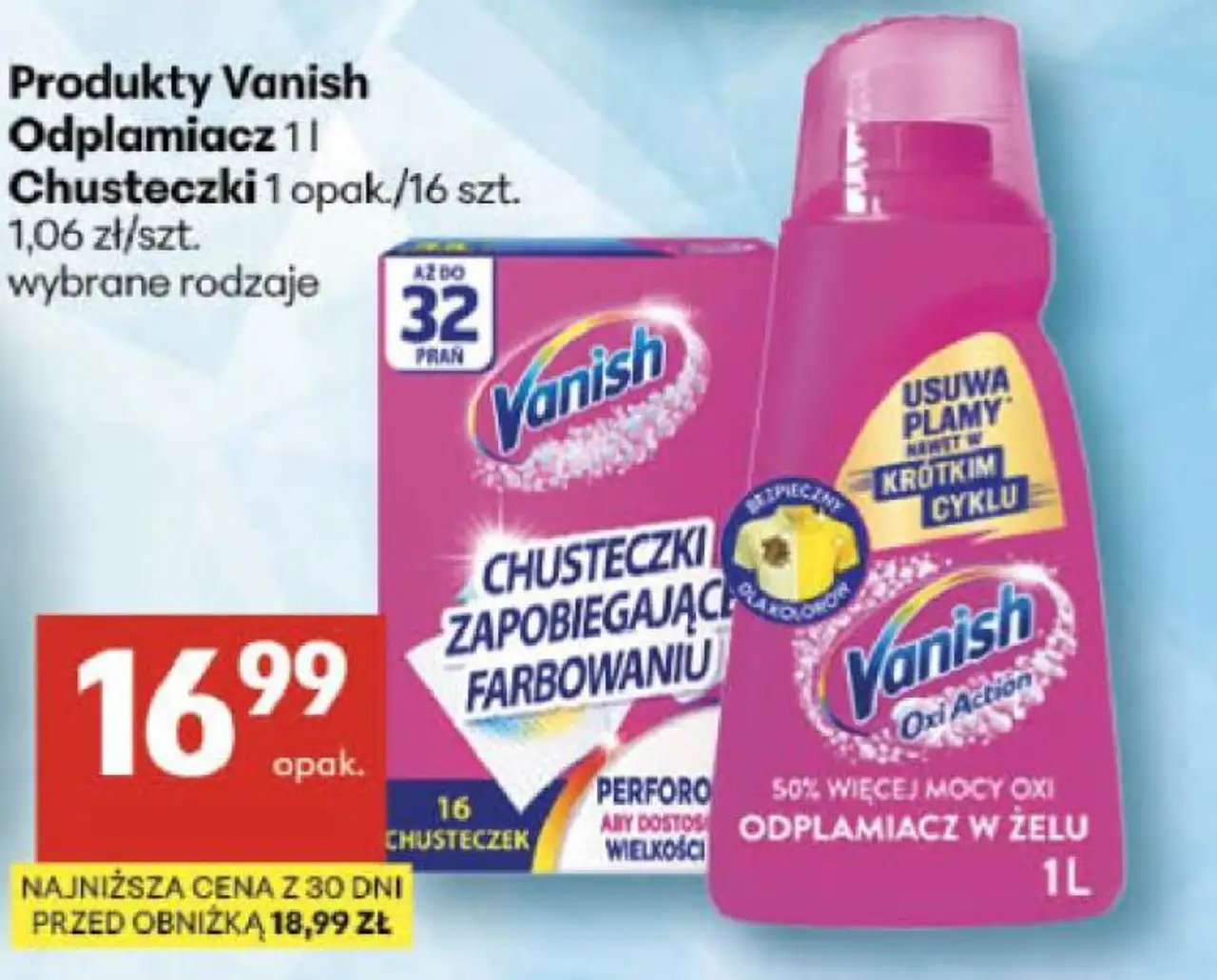 Produkty Vanish Odplamiacz, Chusteczki