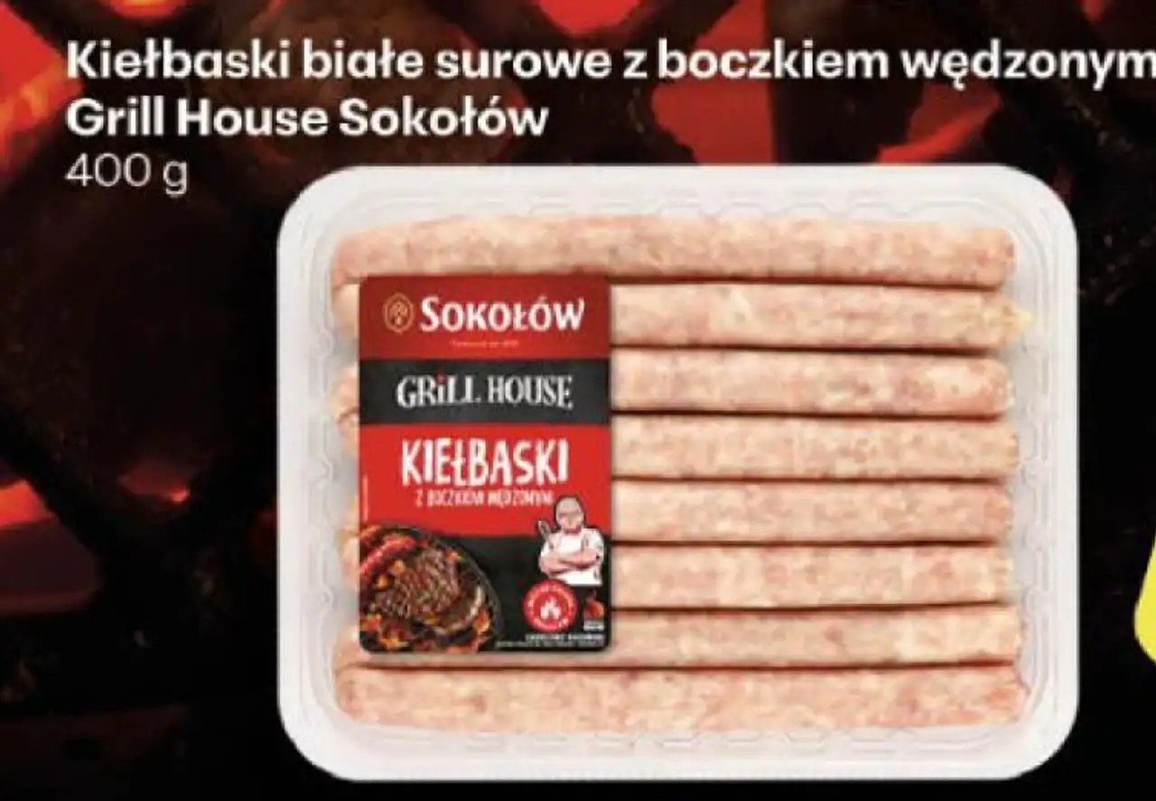 Kiełbaski białe surowe z boczkiem wędzonym Grill House Sokołów 400 g