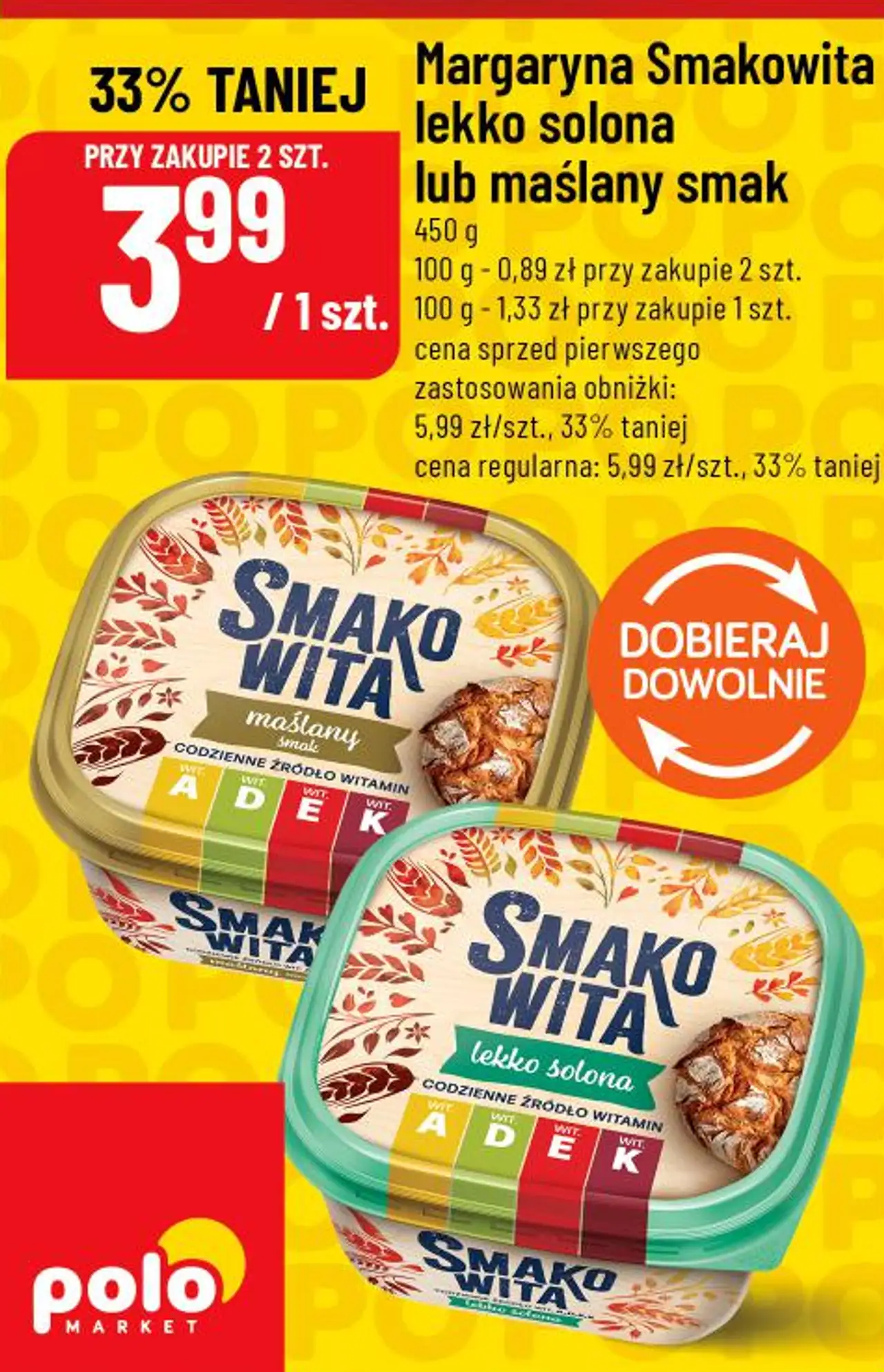 Margaryna Smakowita lekko solona lub maślany smak 450 g
