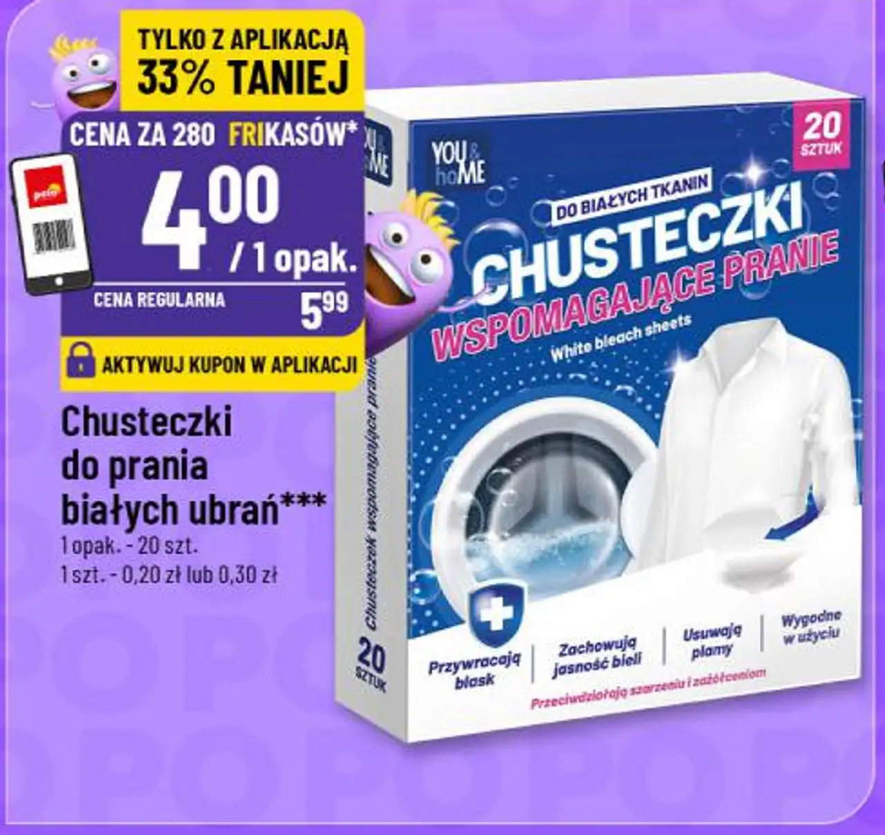 Chusteczki do prania białych ubrań You&Home