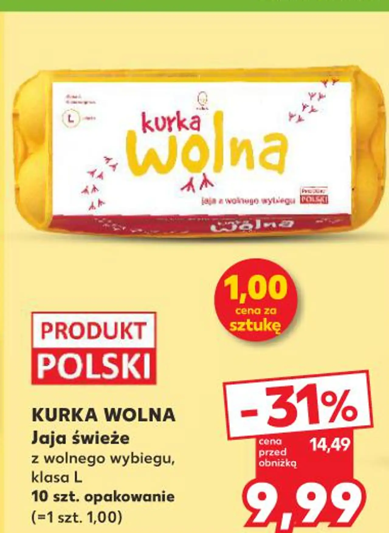 KURKA WOLNA Jaja świeże z wolnego wybiegu, klasa L 10 szt. opakowanie