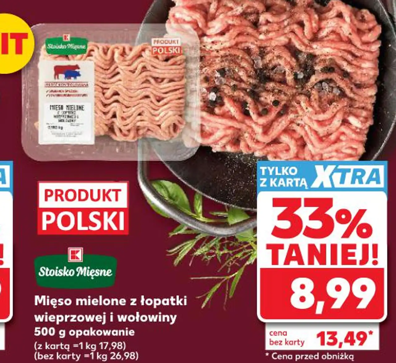 Mięso mielone z łopatki wieprzowej i wołowiny 500 g opakowanie