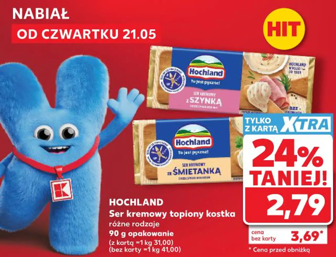 HOCHLAND Ser kremowy topiony kostka różne rodzaje 90 g opakowanie