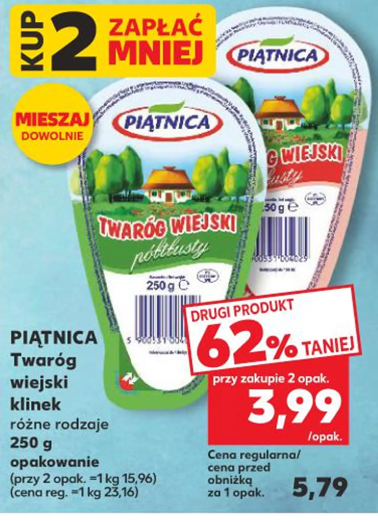 PIĄTNICA Twaróg wiejski klinek różne rodzaje 250 g opakowanie