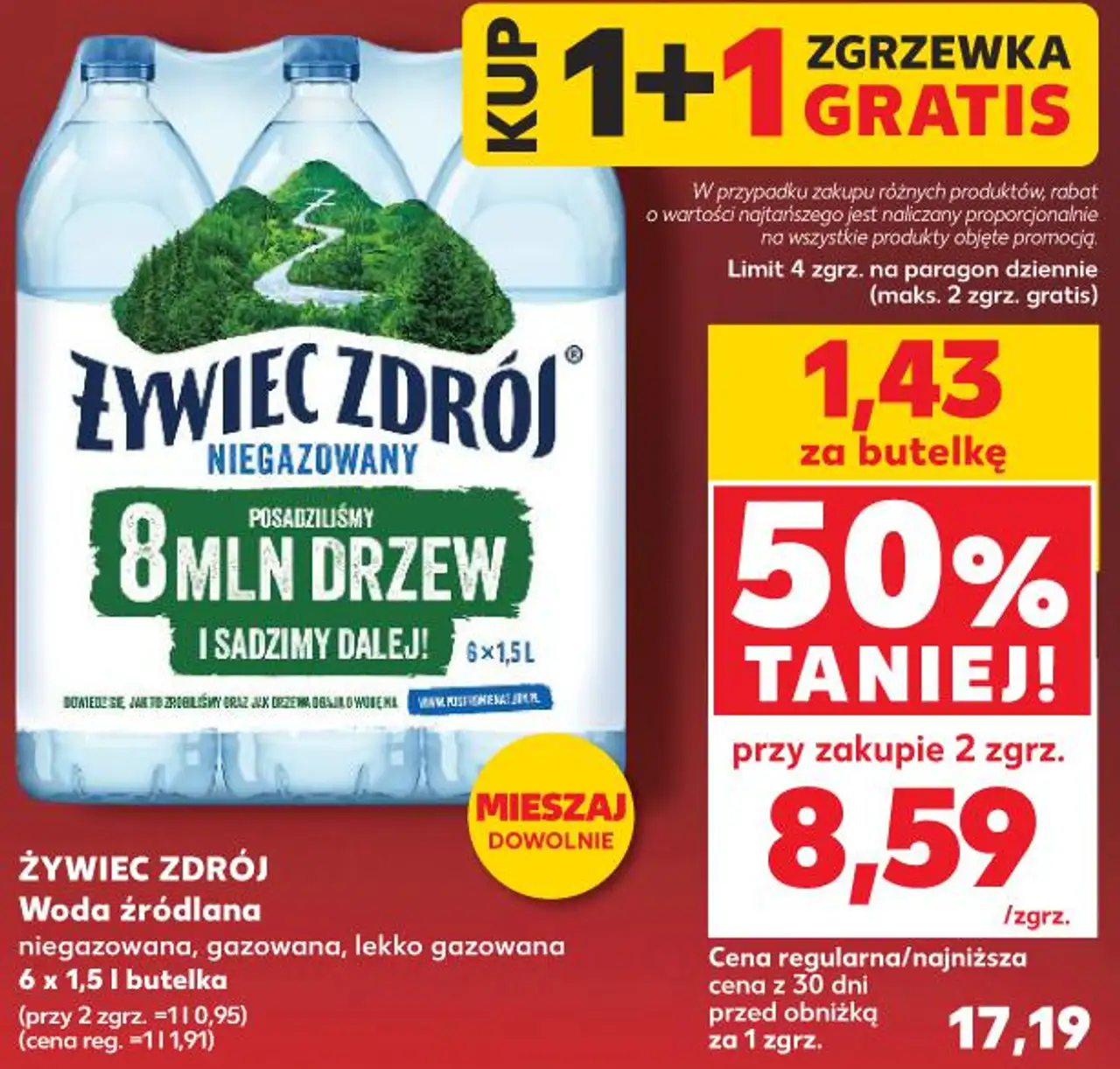 ŻYWIEC ZDRÓJ Woda źródlana niegazowana, gazowana, lekko gazowana 6 x 1,5 l butelka