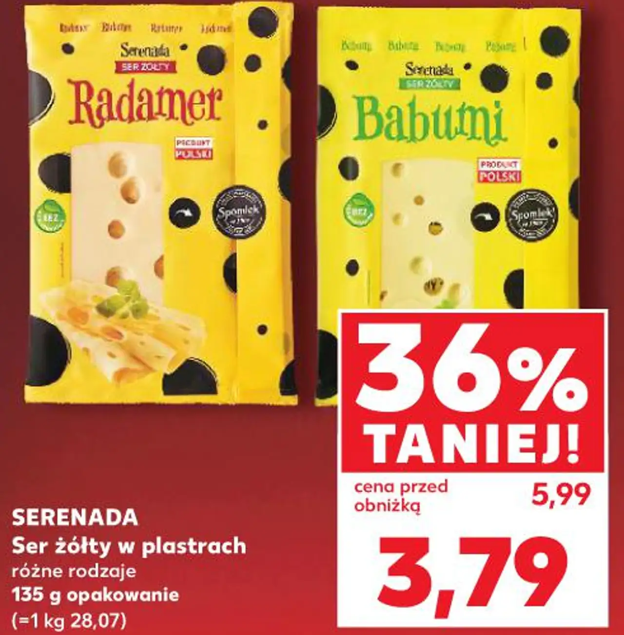 SERENADA Ser żółty w plastrach różne rodzaje 135 g opakowanie