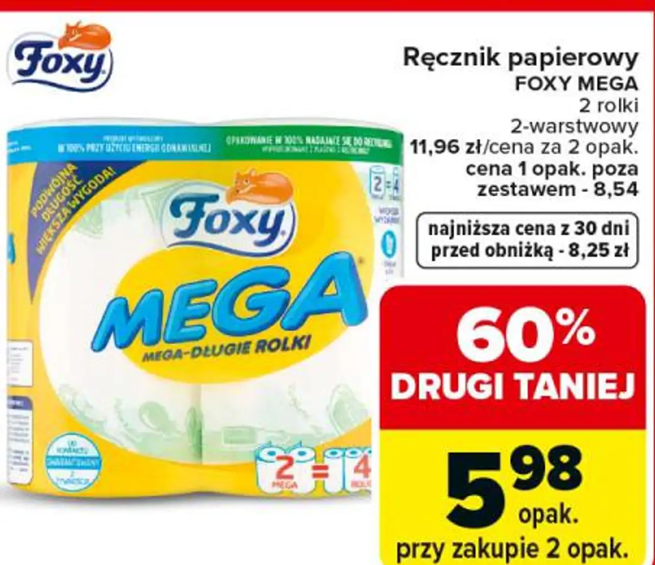 Ręcznik papierowy FOXY MEGA 2 rolki 2-warstwowy
