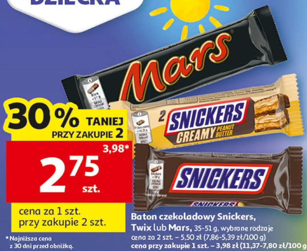 Baton czekoladowy Snickers, Twix lub Mars