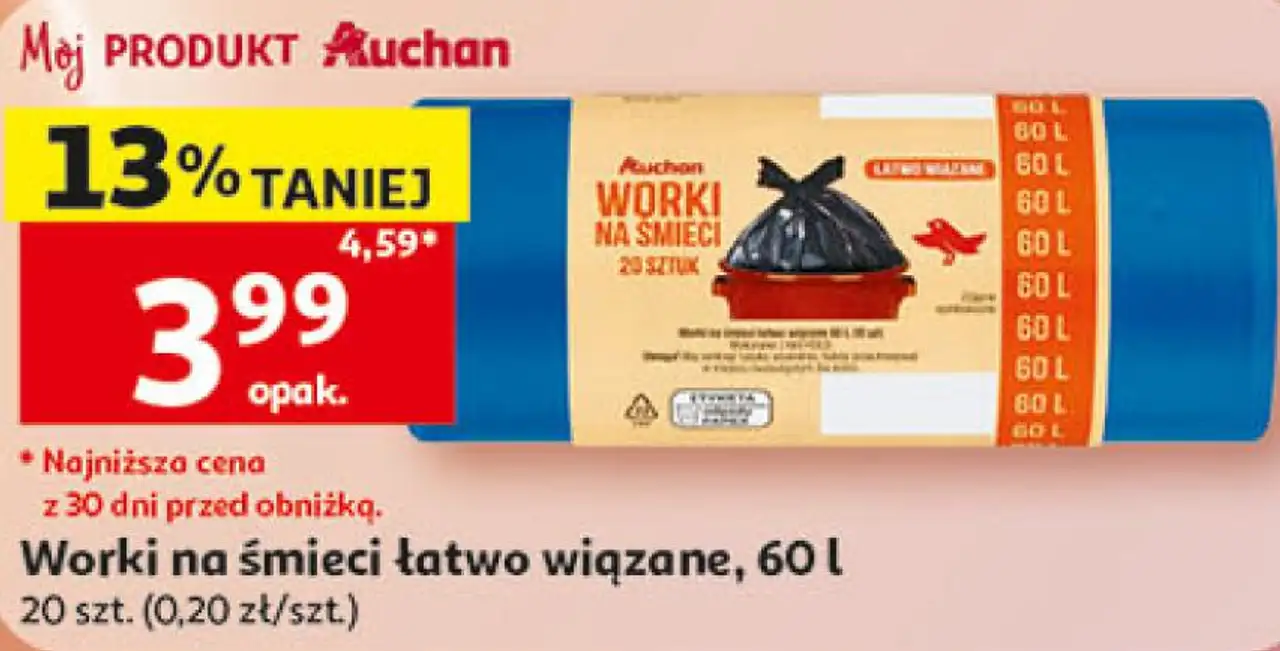 Worki na śmieci łatwo wiązane, 60 l