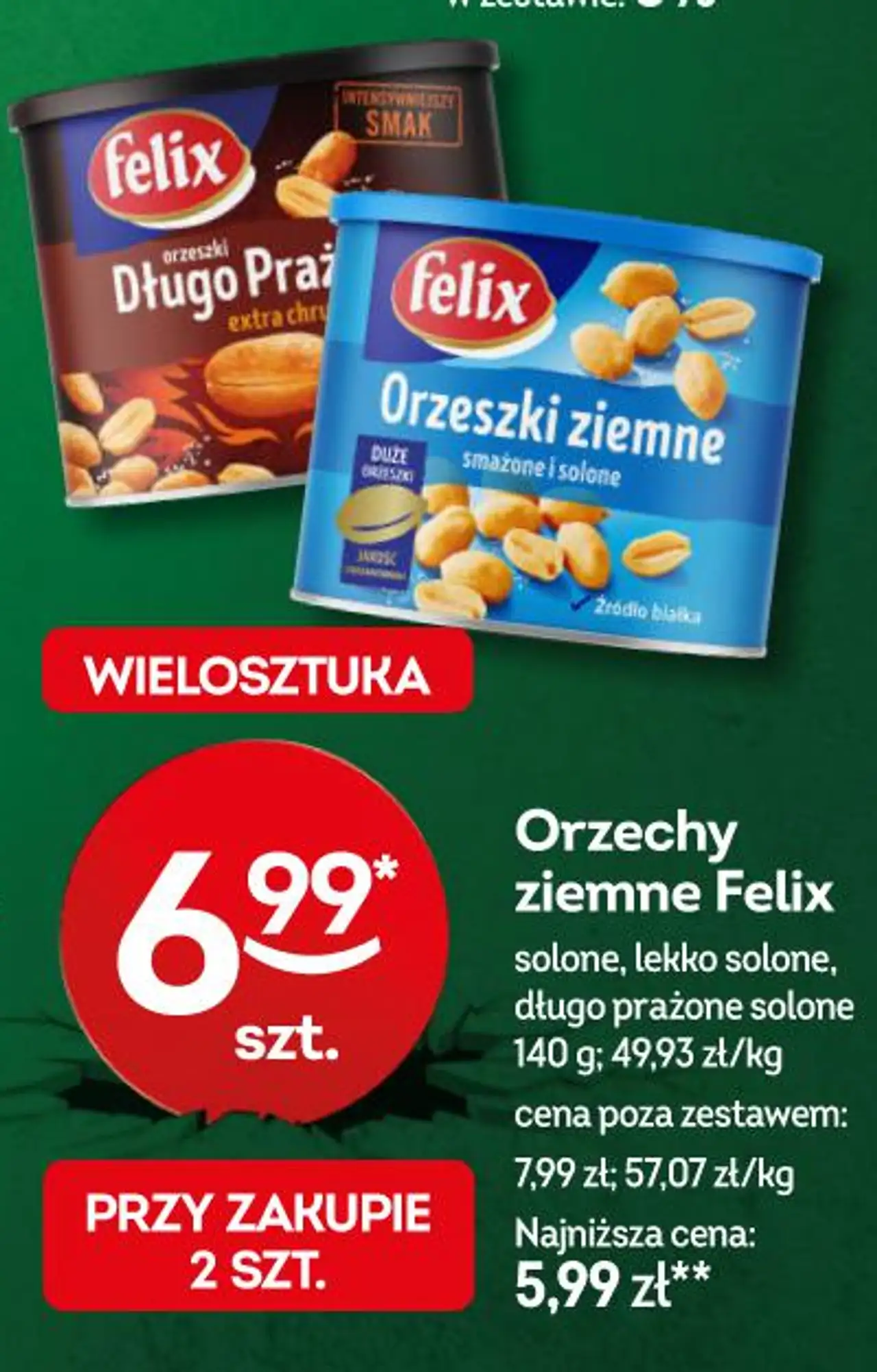 Orzechy ziemne Felix solone, lekko solone, długo prażone solone 140 g