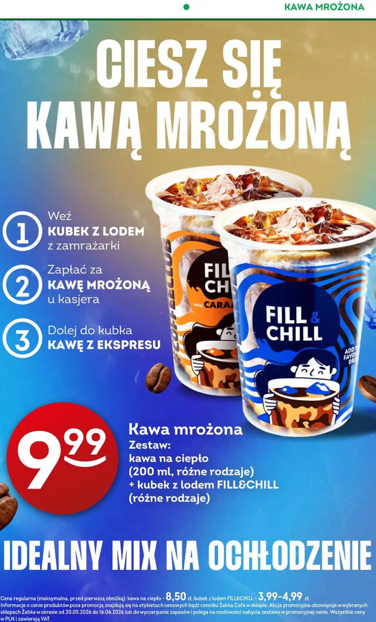 Kawa mrożona Zestaw: kawa na ciepło (200 ml, różne rodzaje) + kubek z lodem FILL&CHILL (różne rodzaje)