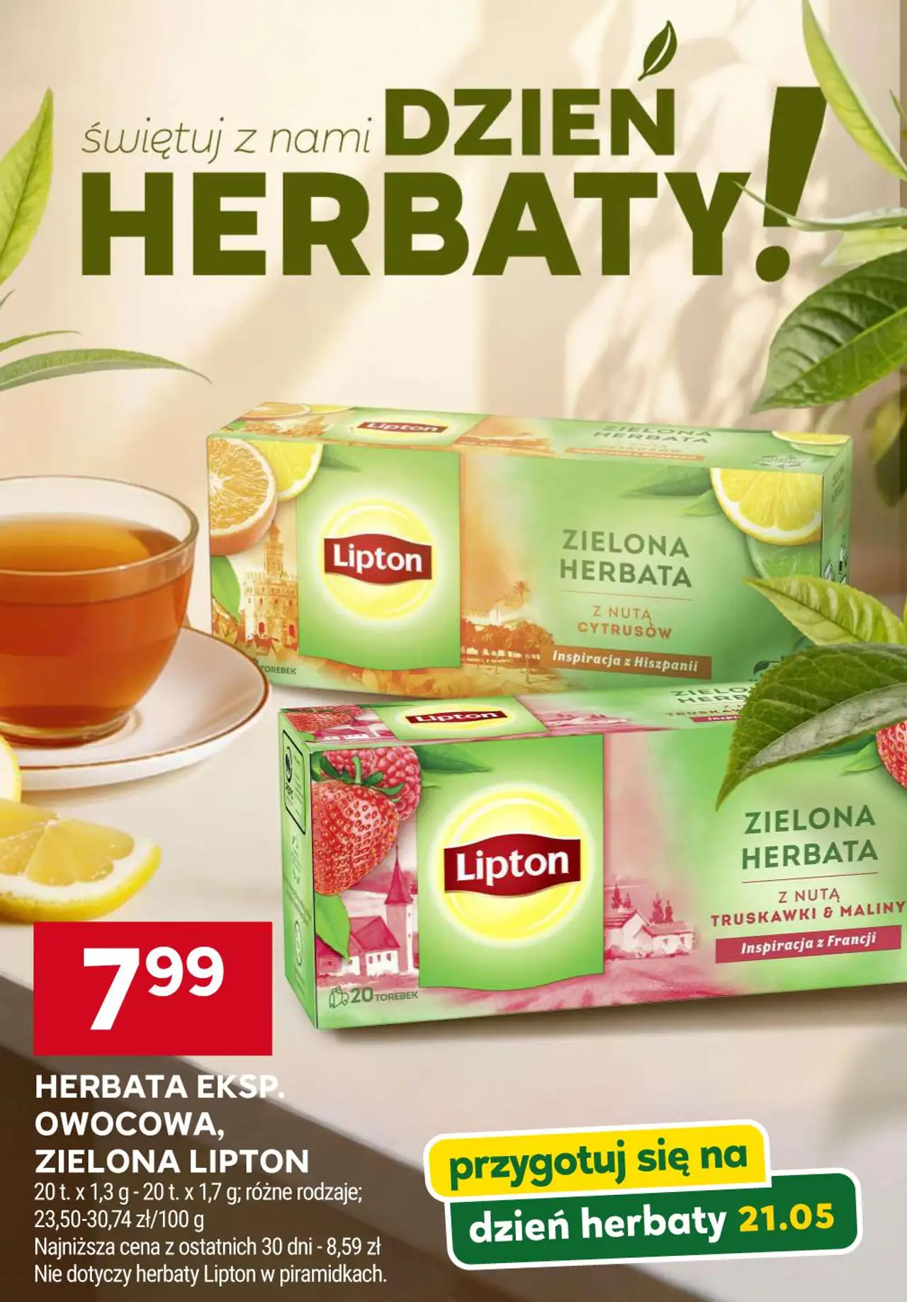 HERBATA EKSP. OWOCOWA, ZIELONA LIPTON 20 t. x 1,3 g - 20 t. x 1,7 g; różne rodzaje