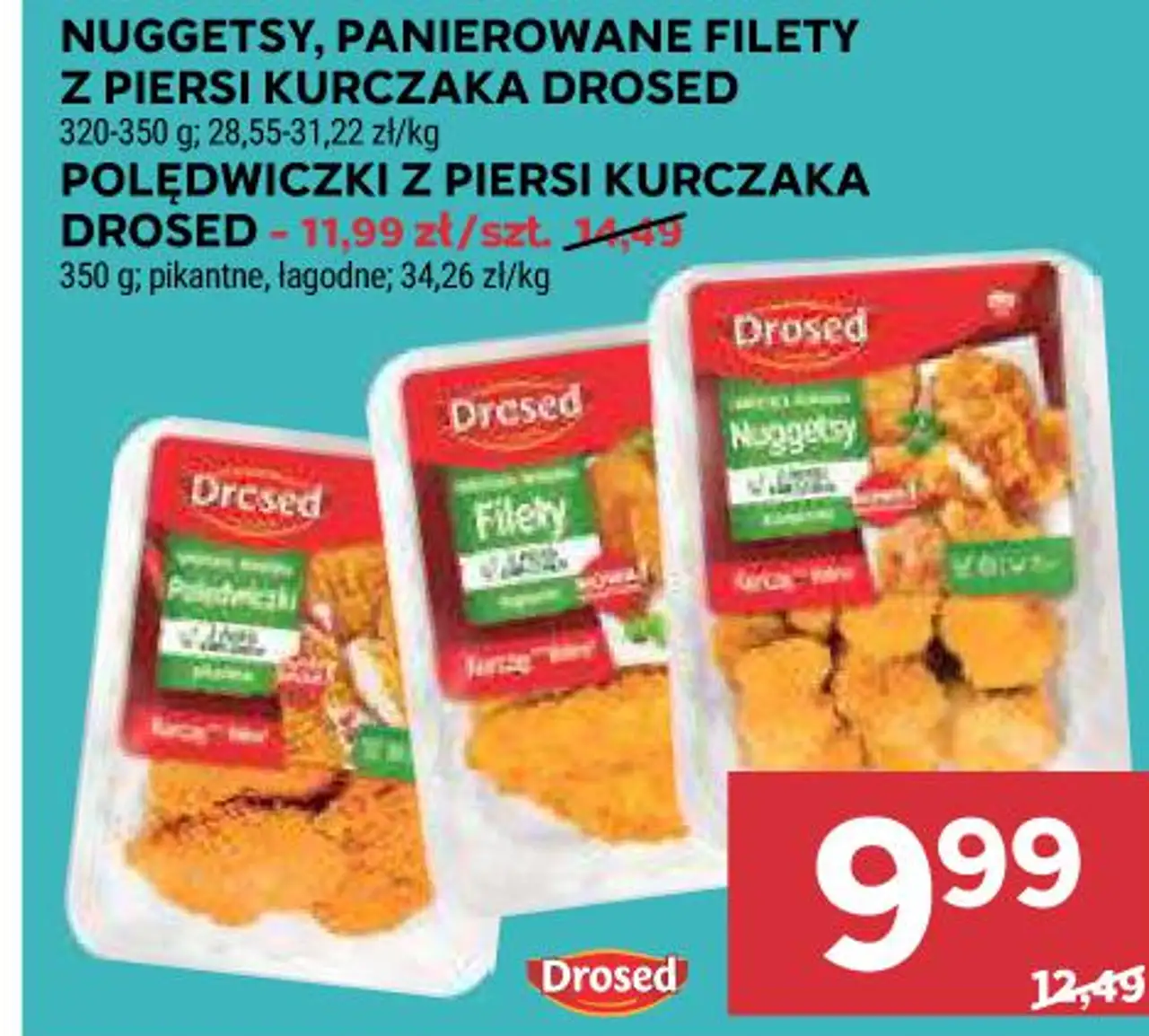 NUGGETSY, PANIEROWANE FILETY Z PIERSI KURCZAKA DROSED