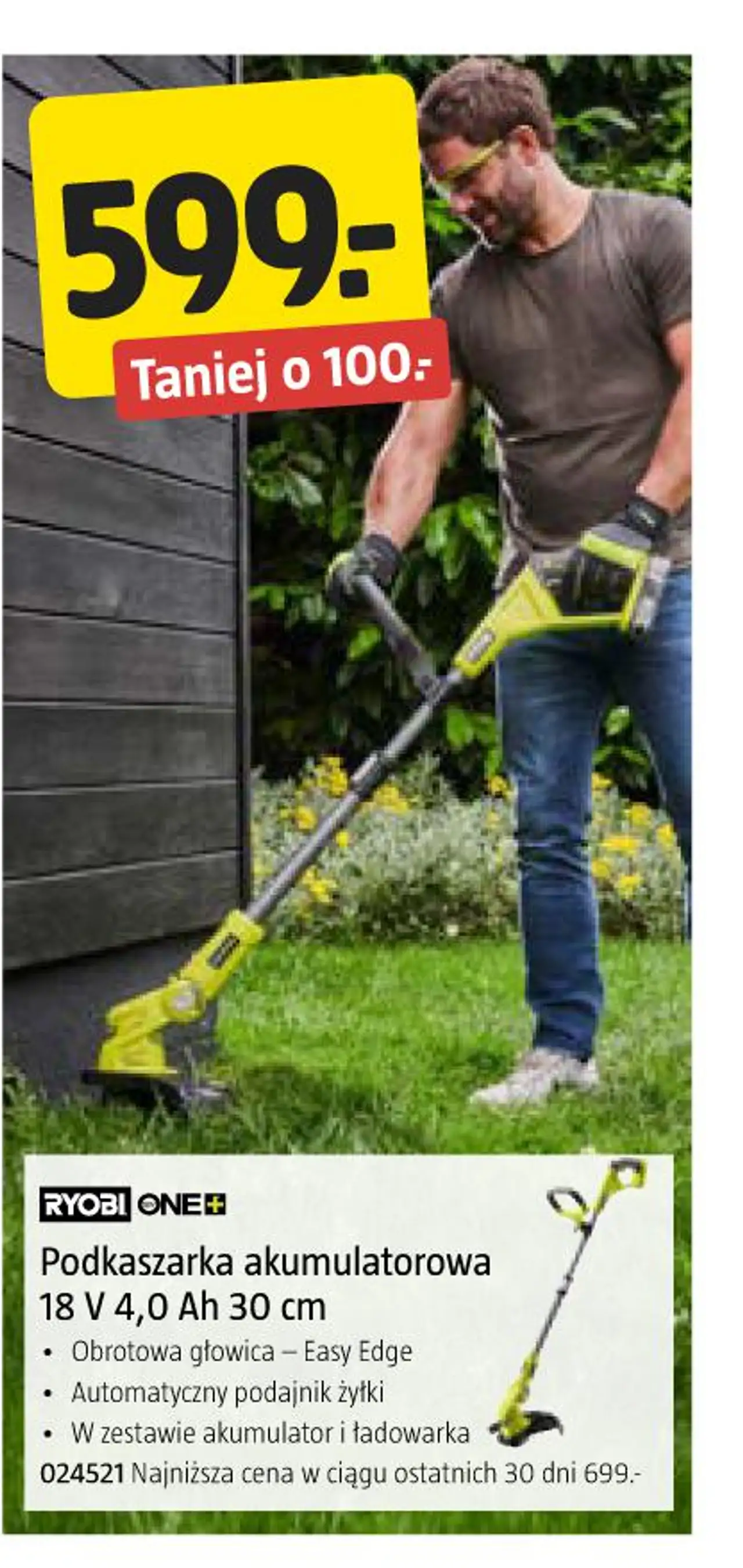 Ryobi One+ Podkaszarka akumulatorowa 18 V 4,0 Ah 30 cm