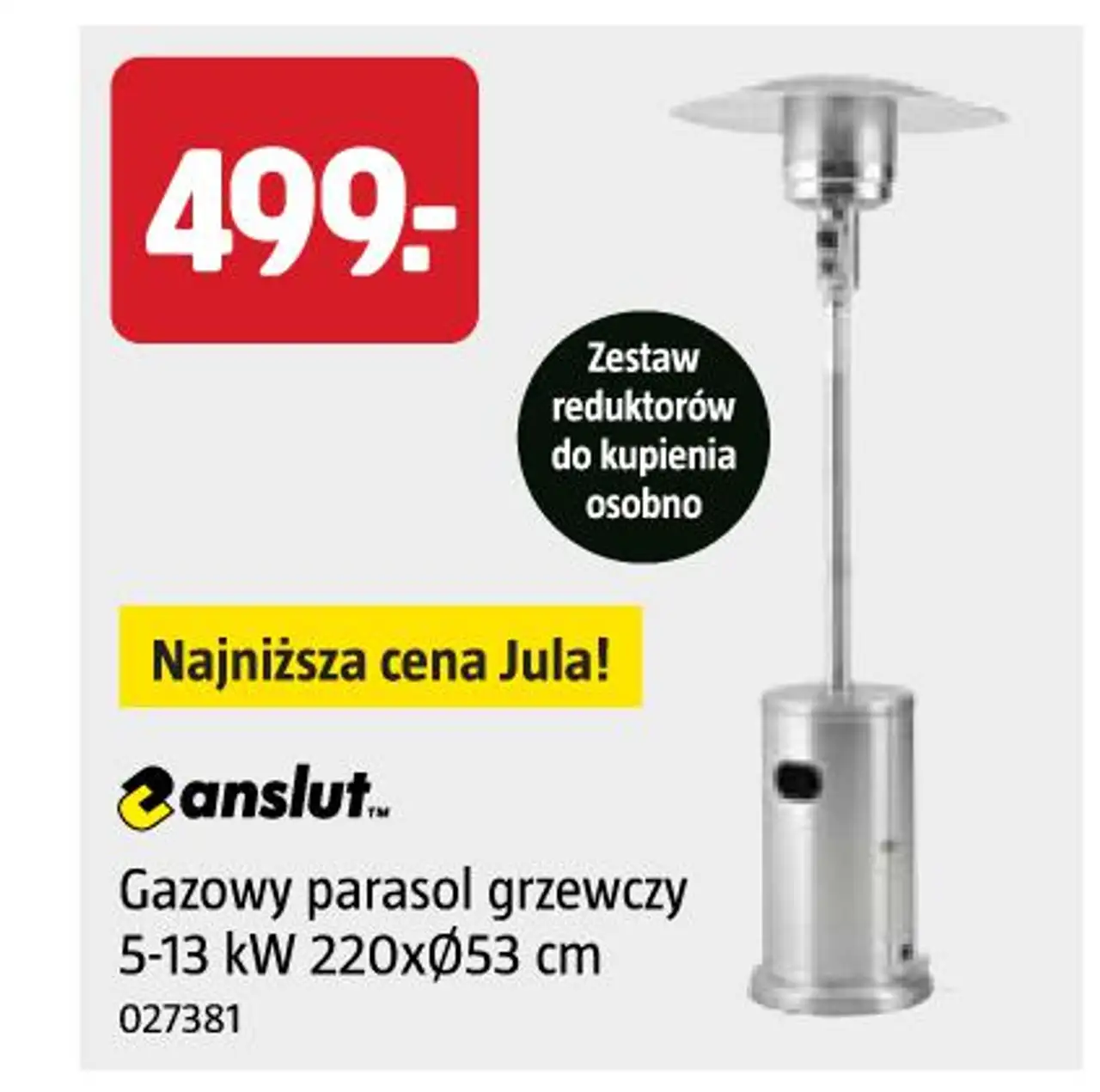 Gazowy parasol grzewczy 5-13 kW 220x053 cm anslut