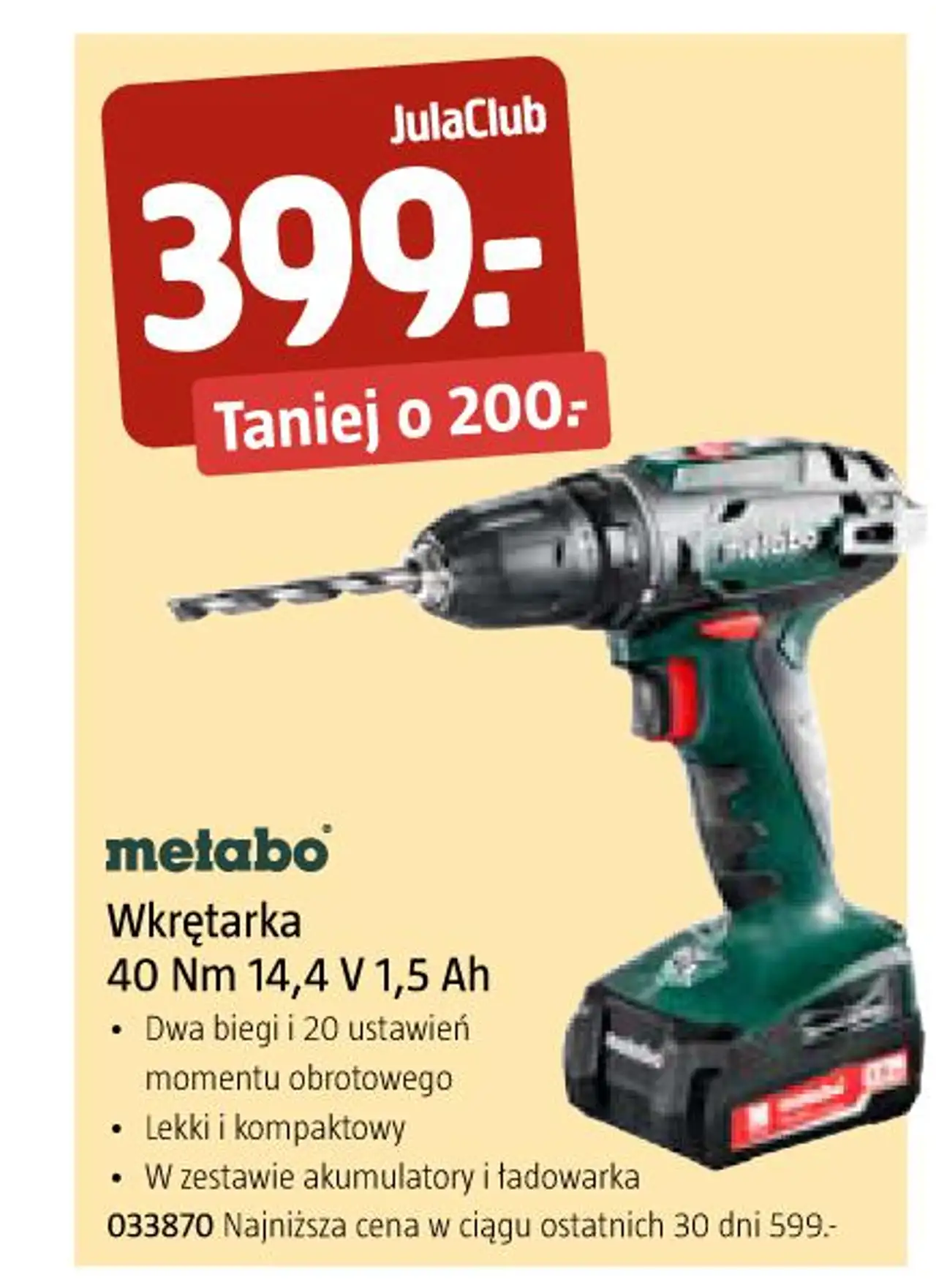 metabo Wkrętarka 40 Nm 14,4 V 1,5 Ah