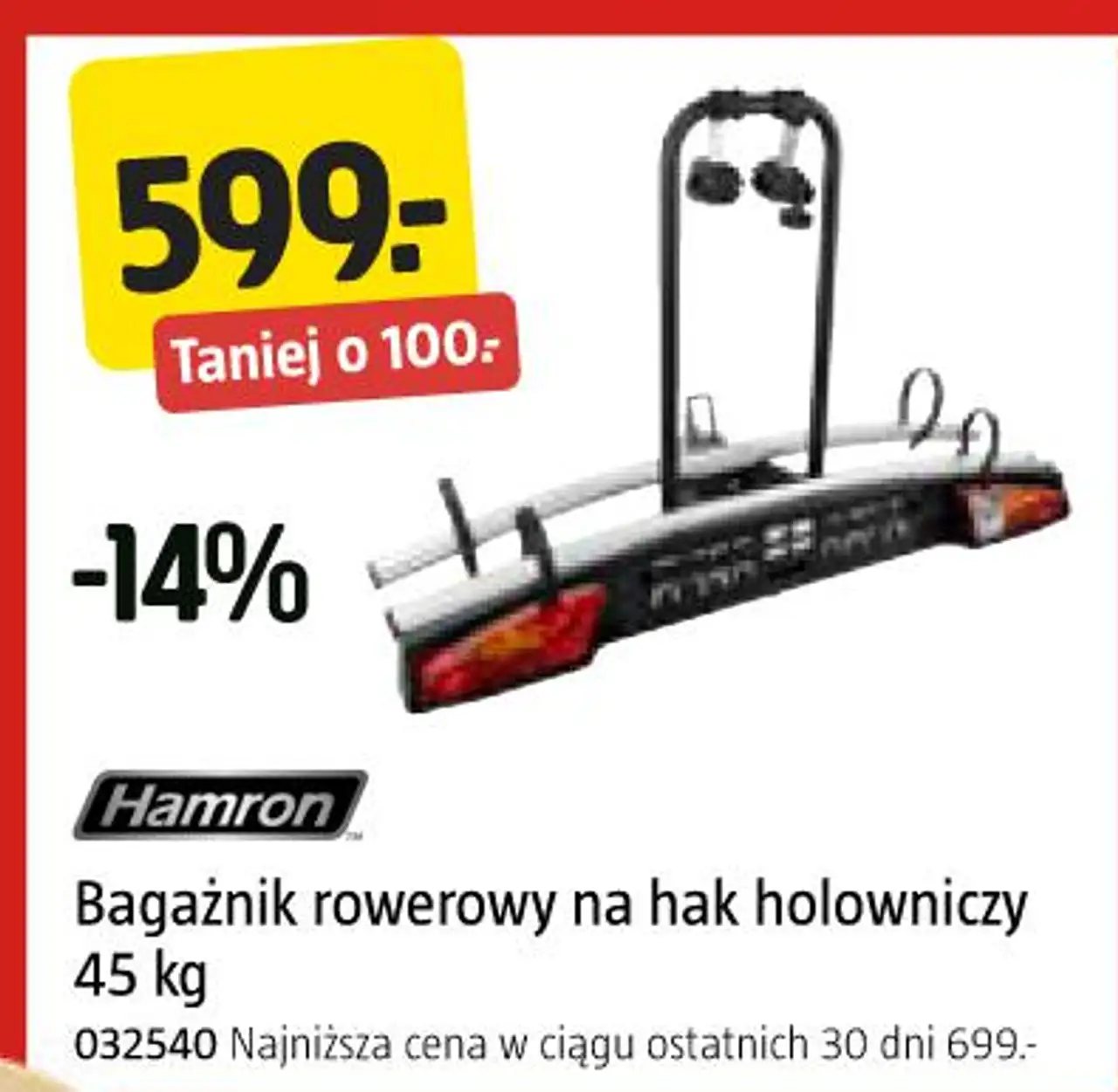 Hamron Bagażnik rowerowy na hak holowniczy 45 kg