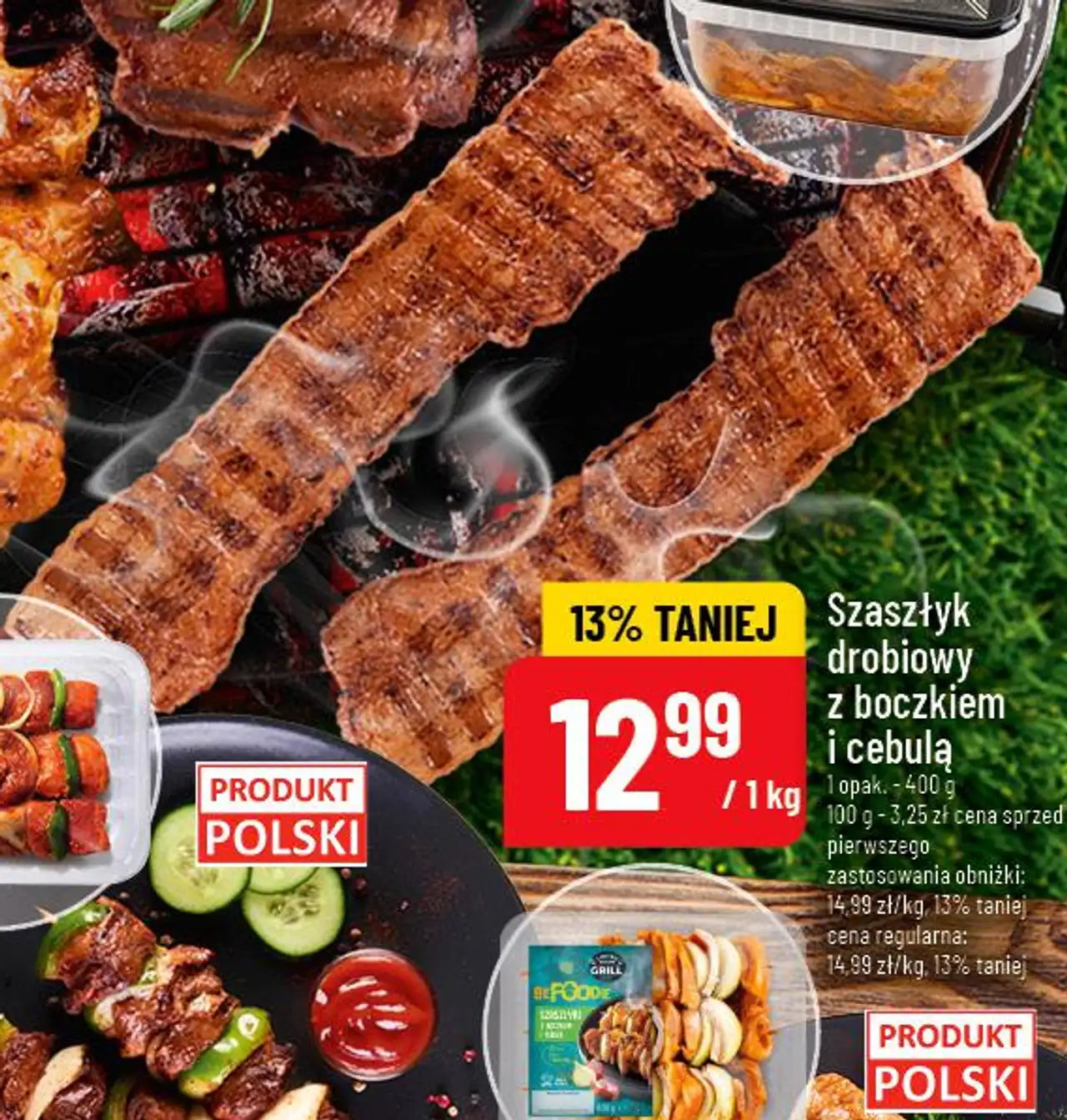 Szaszłyk drobiowy z boczkiem i cebulą