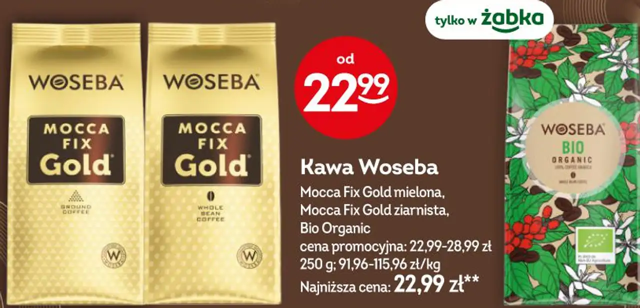Kawa Woseba Mocca Fix Gold mielona, Mocca Fix Gold ziarnista, Bio Organic