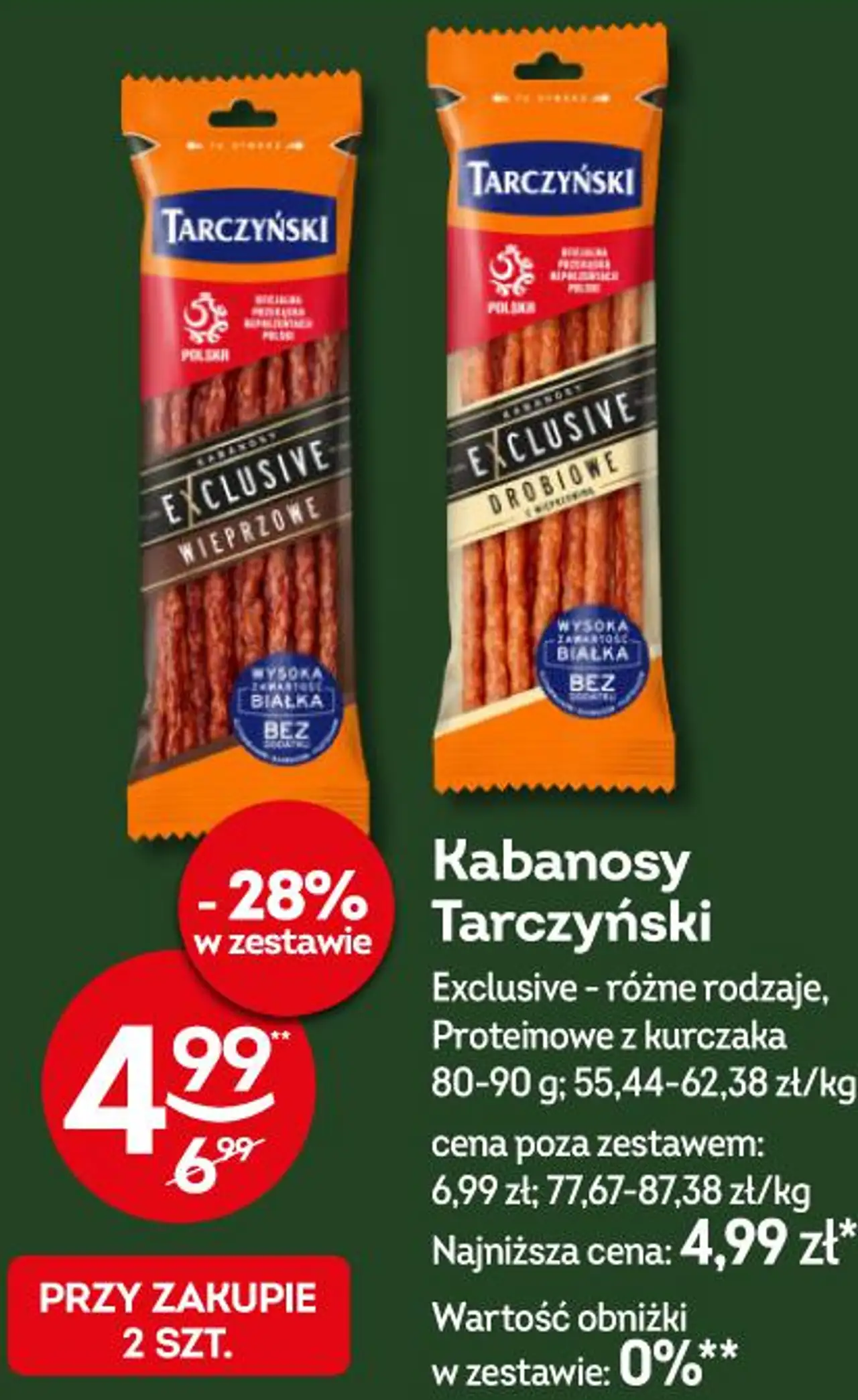 Kabanosy Tarczyński Exclusive - różne rodzaje, Proteinowe z kurczaka