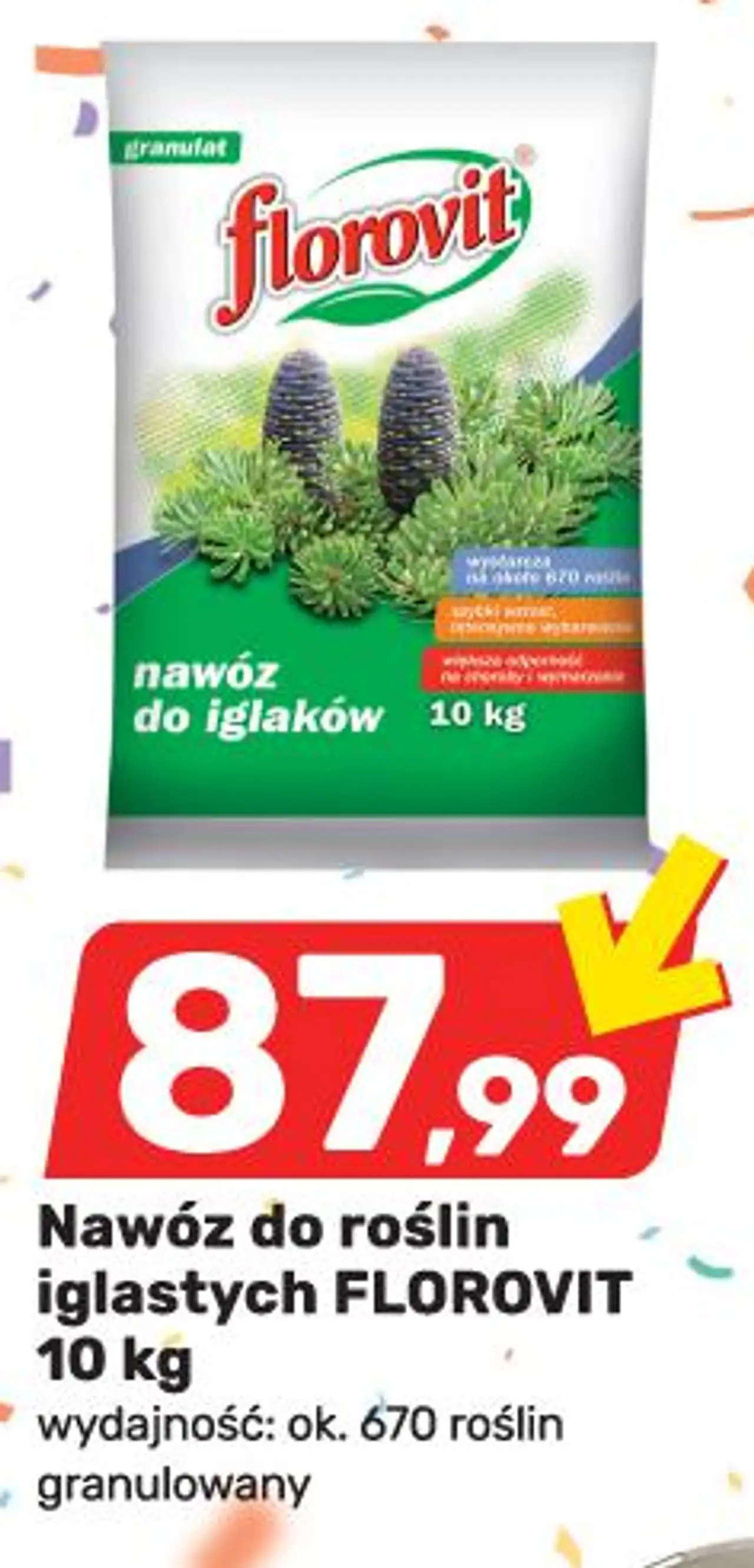 Nawóz do roślin iglastych FLOROVIT 10 kg wydajność: ok. 670 roślin granulowany
