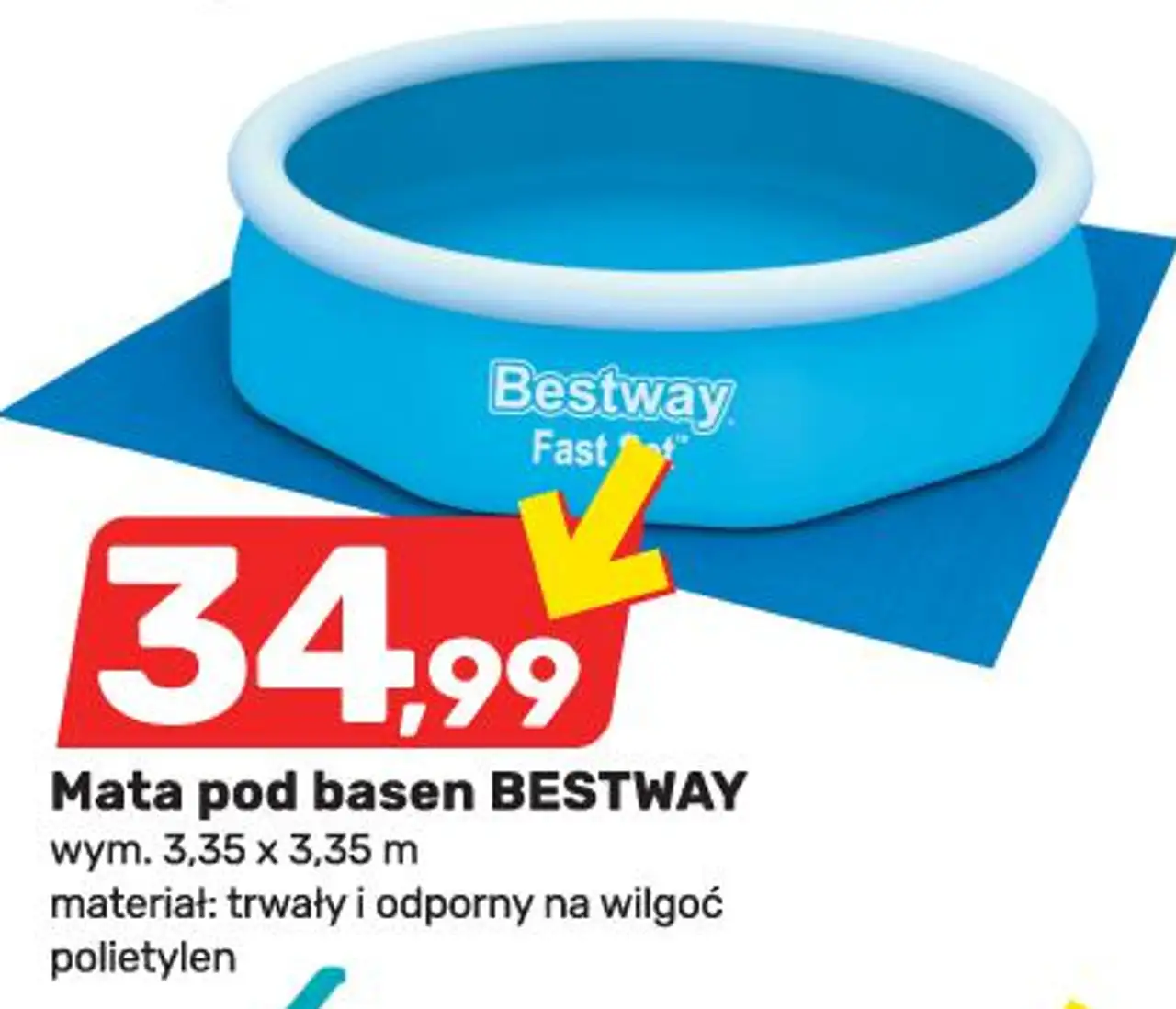 Mata pod basen BESTWAY wym. 3,35 x 3,35 m materiał: trwały i odporny na wilgoć polietylen