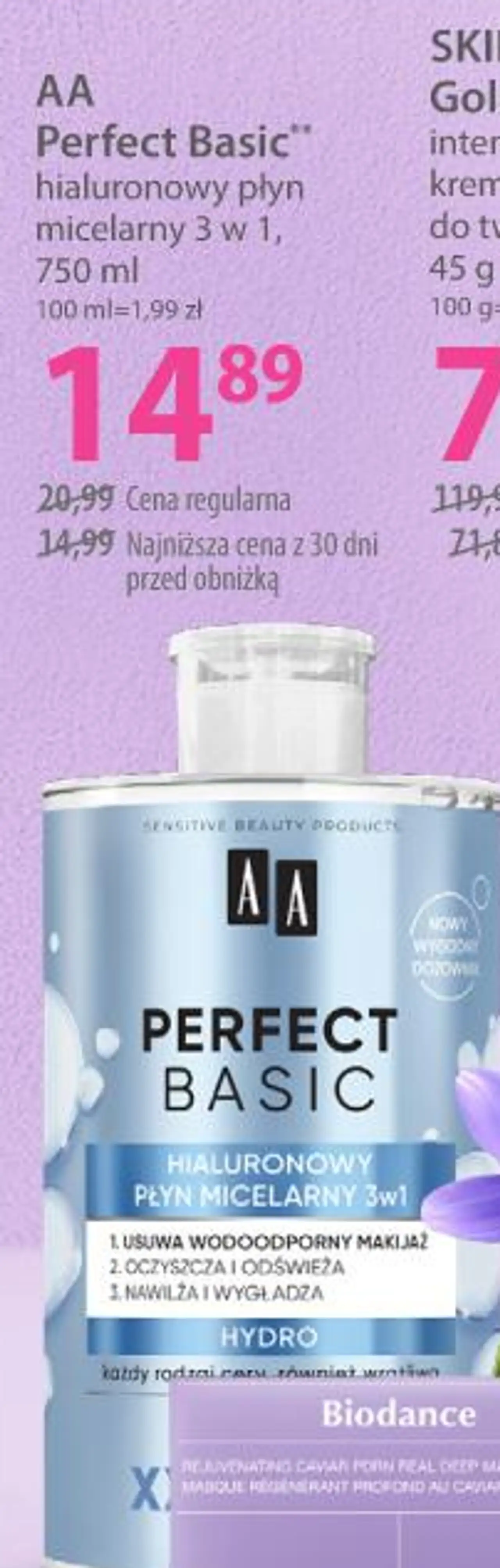 AA Perfect Basic hialuronowy płyn micelarny 3 w 1, 750 ml