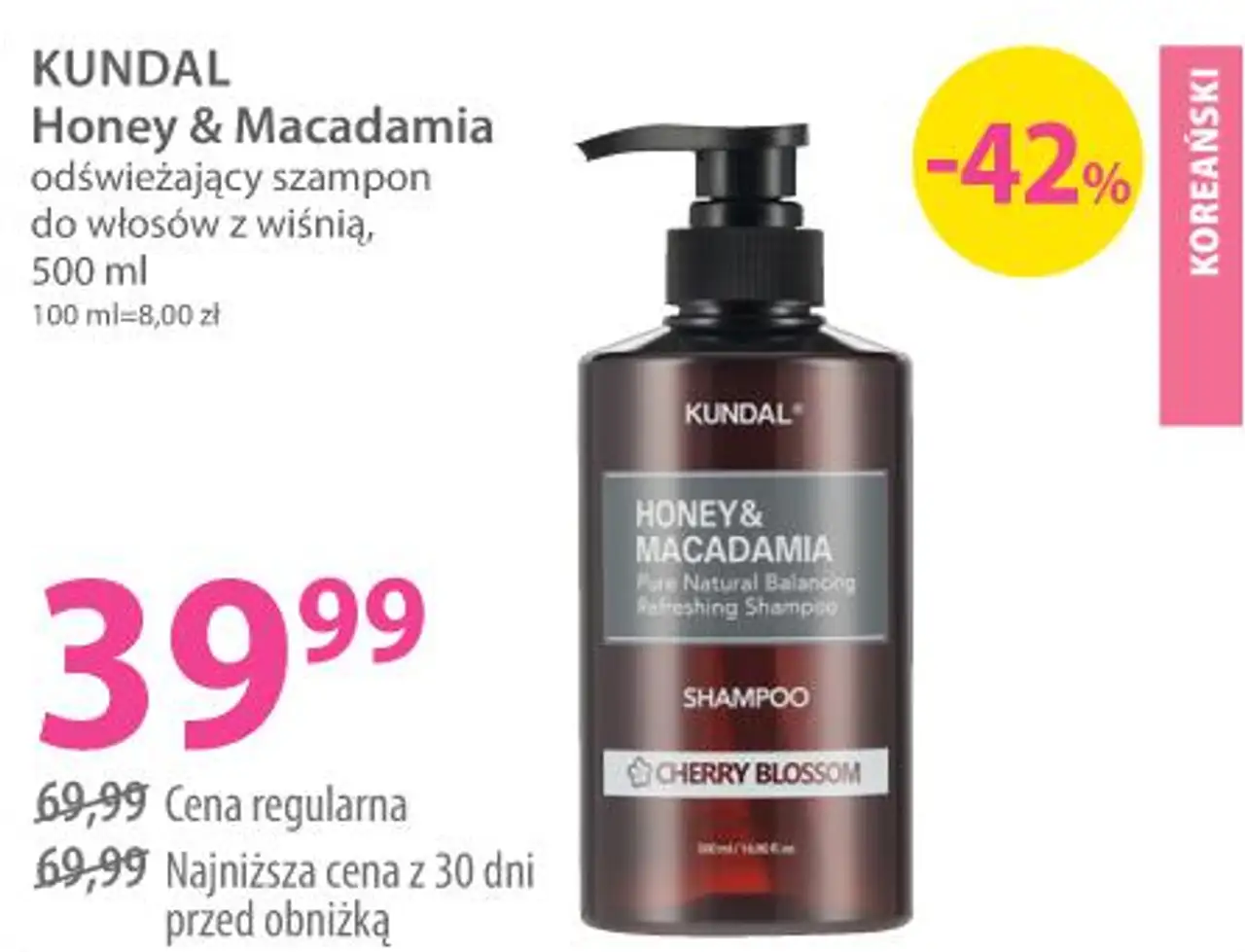 KUNDAL Honey & Macadamia odświeżający szampon do włosów z wiśnią, 500 ml