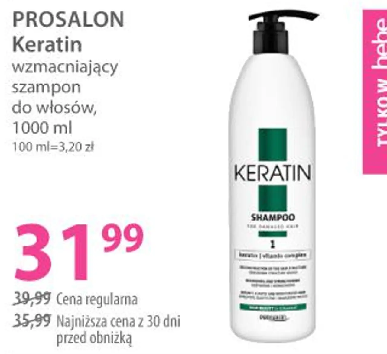 PROSALON Keratin wzmacniający szampon do włosów, 1000 ml