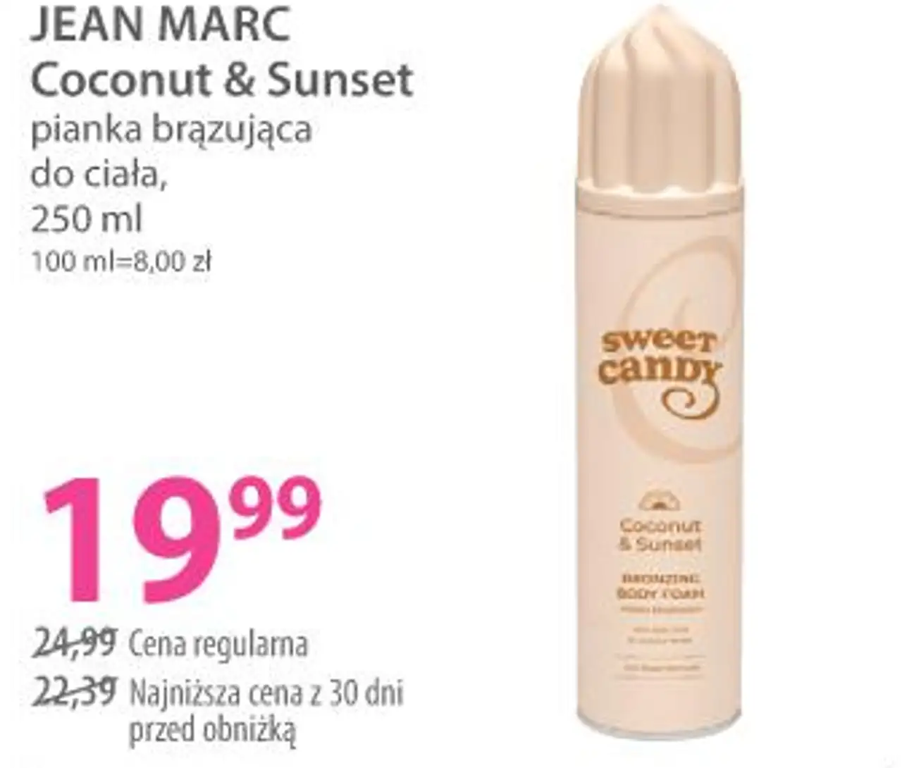 JEAN MARC Coconut & Sunset pianka brązująca do ciała, 250 ml