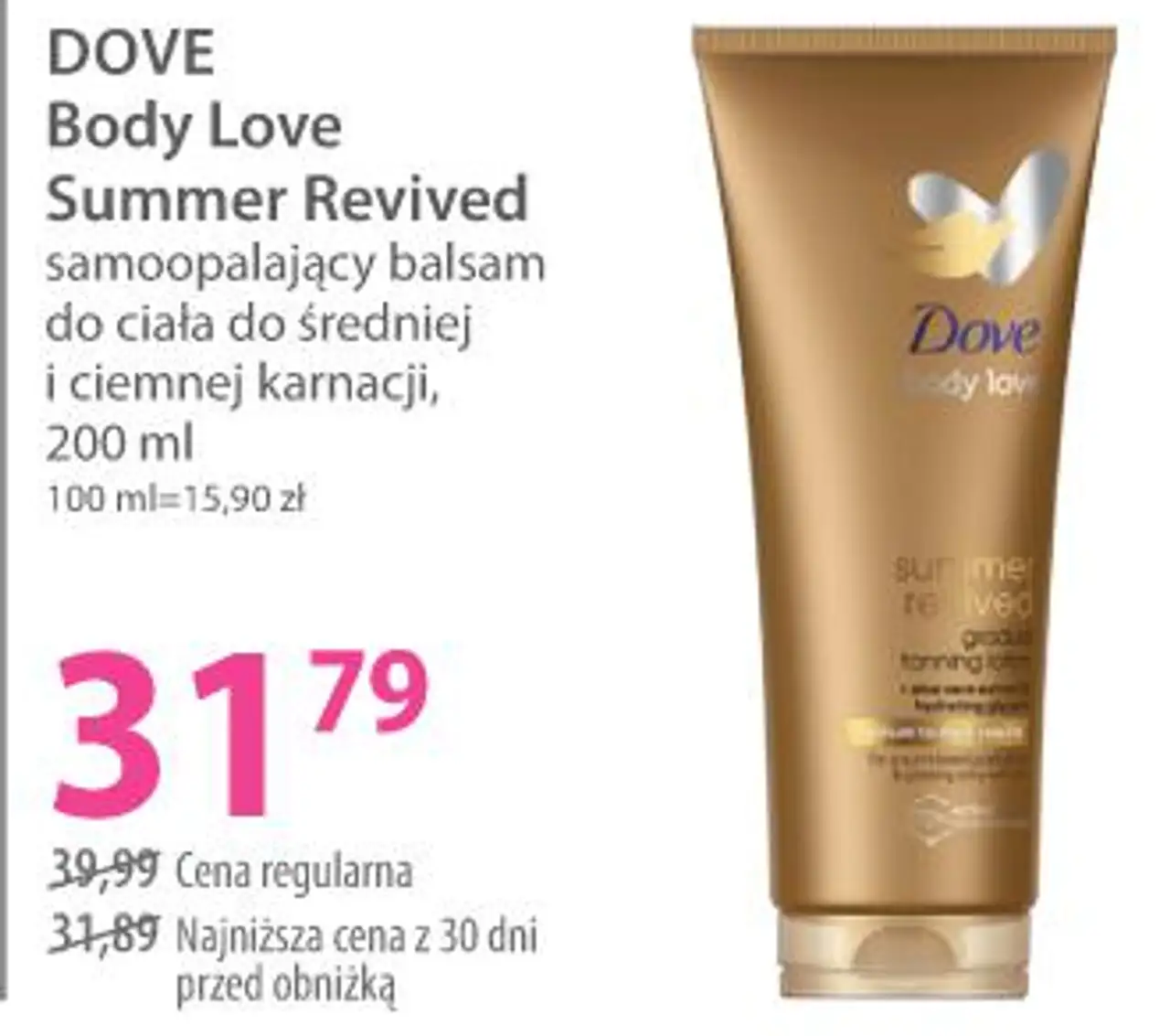 DOVE Body Love Summer Revived samoopalający balsam do ciała do średniej i ciemnej karnacji, 200 ml