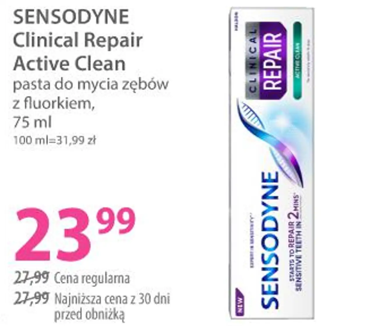 Sensodyne Clinical Repair Active Clean pasta do mycia zębów z fluorkiem, 75 ml