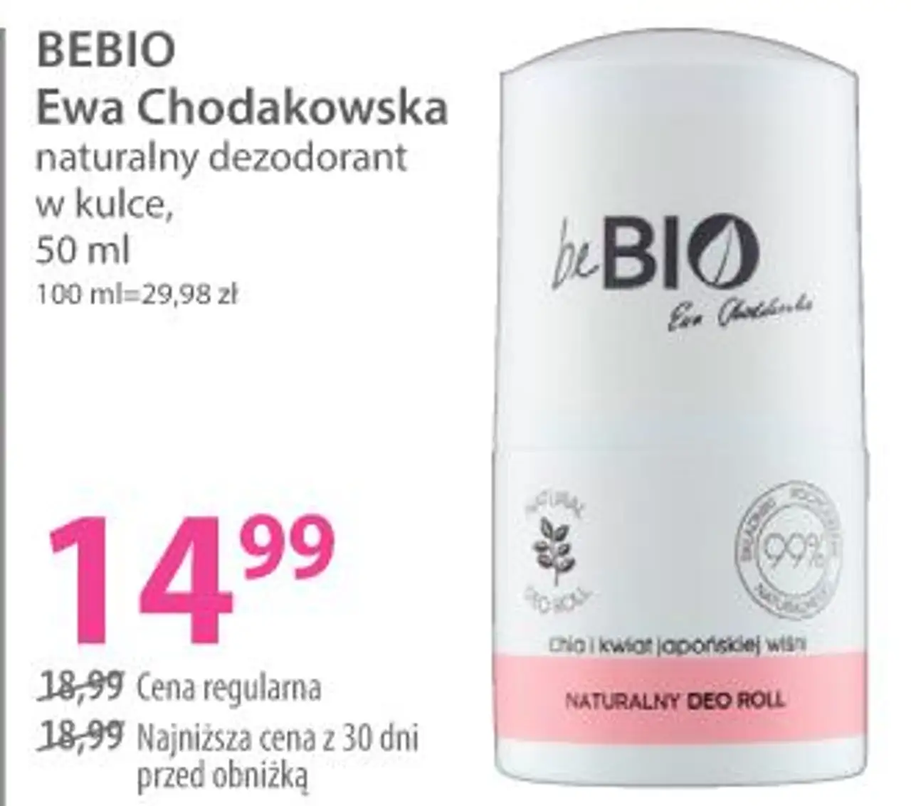 beBIO Ewa Chodakowska naturalny dezodorant w kulce, 50 ml