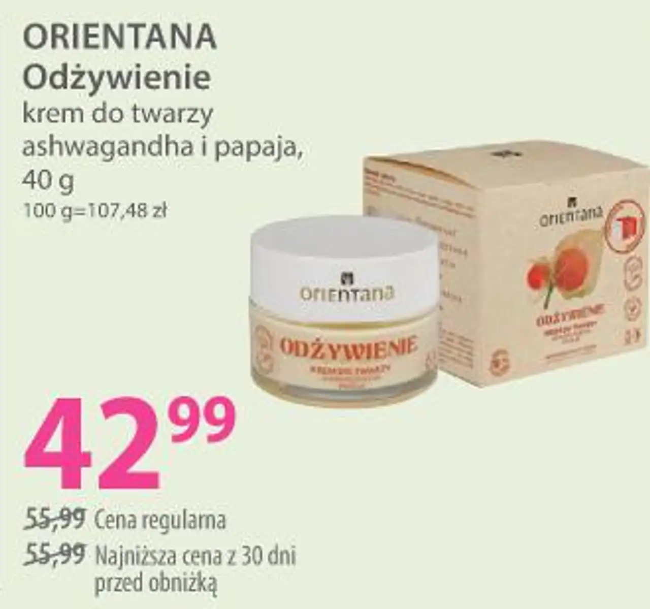 ORIENTANA Odżywienie krem do twarzy ashwagandha i papaja, 40 g