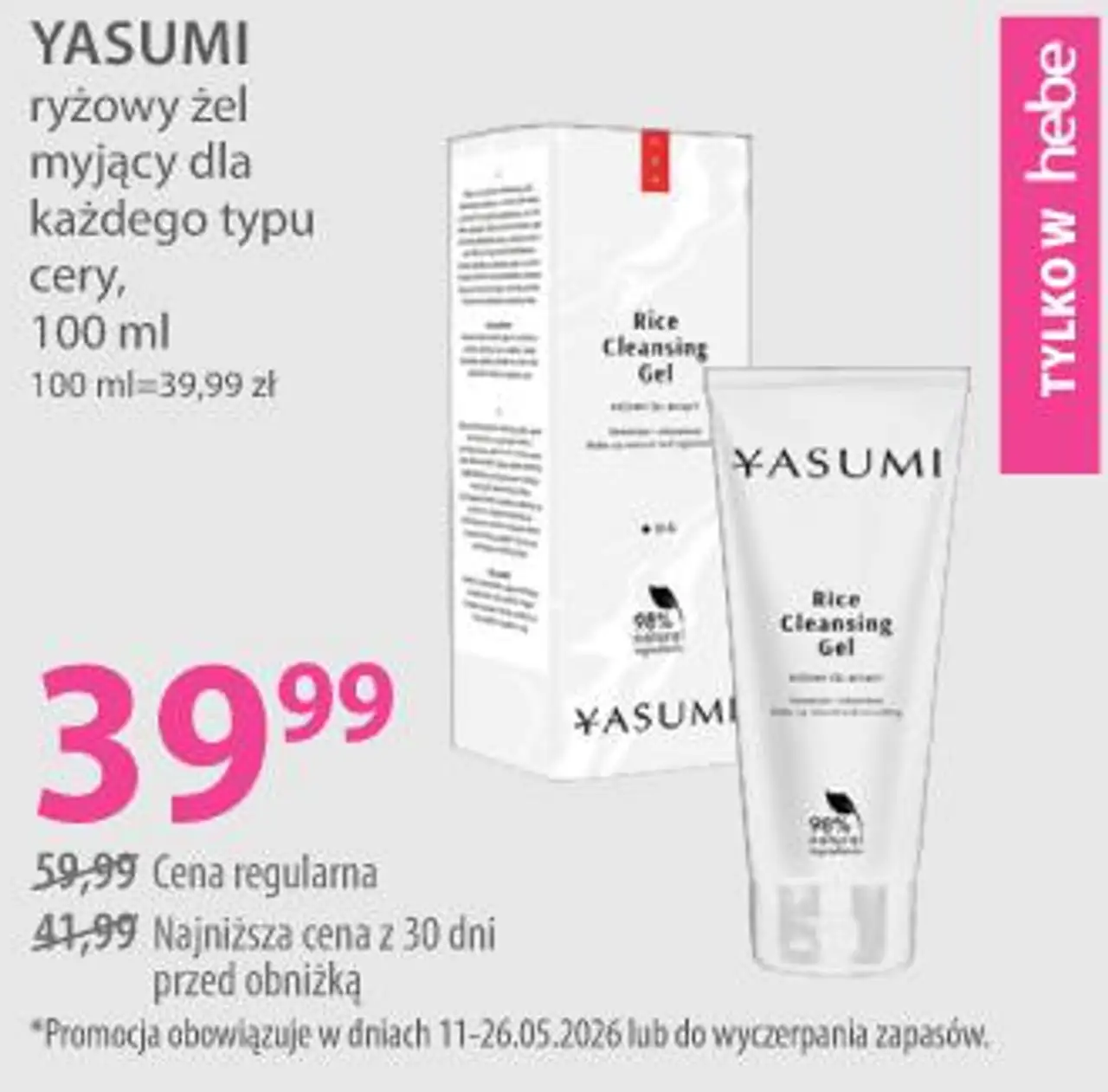 YASUMI ryżowy żel myjący dla każdego typu cery, 100 ml