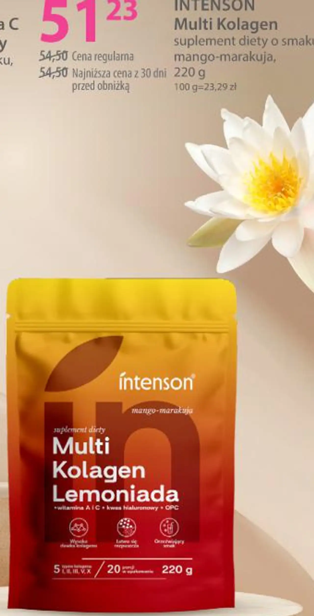 INTENSON Multi Kolagen suplement diety o smaku mango-marakuja, 220 g
