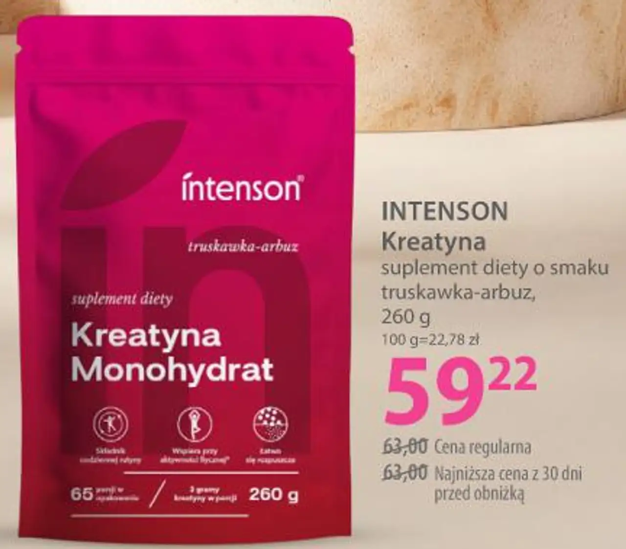 INTENSON Kreatyna suplement diety o smaku truskawka-arbuz, 260 g