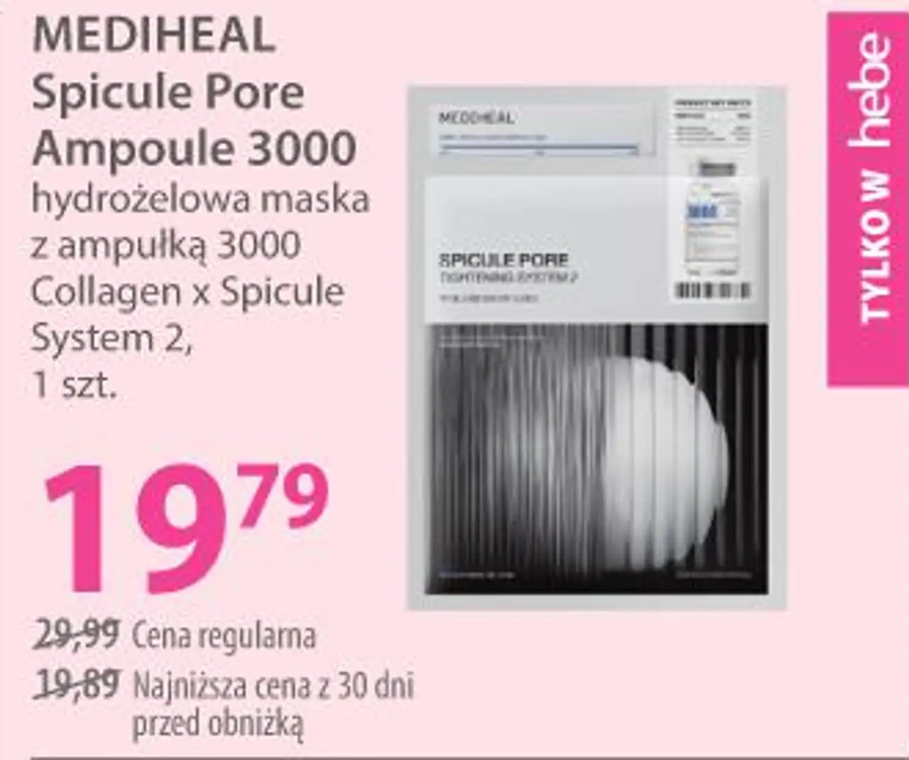 MEDIHEAL Spicule Pore Ampoule 3000 hydrożelowa maska z ampułką 3000 Collagen x Spicule System 2, 1 szt.