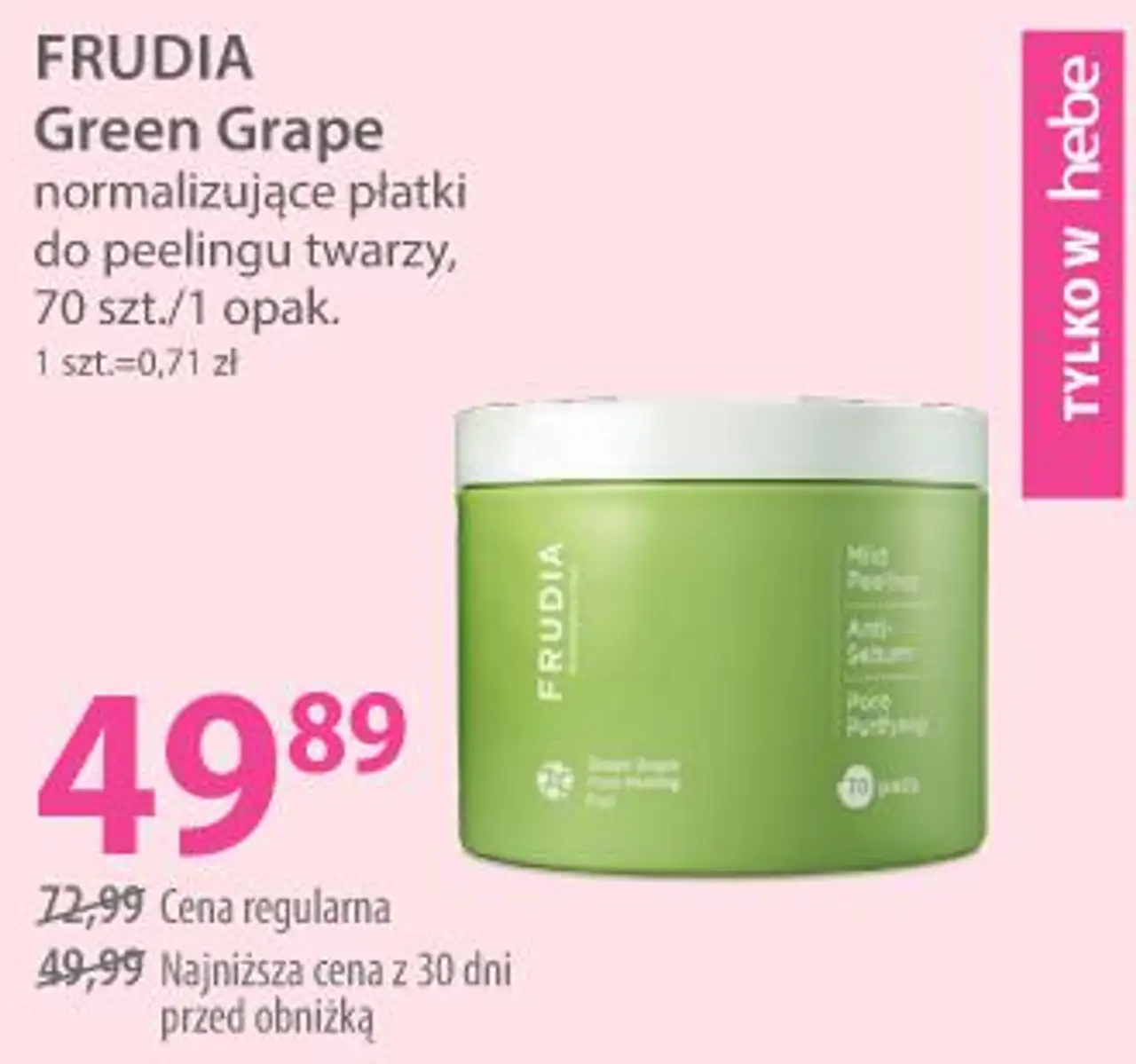 FRUDIA Green Grape normalizujące płatki do peelingu twarzy, 70 szt./1 opak.