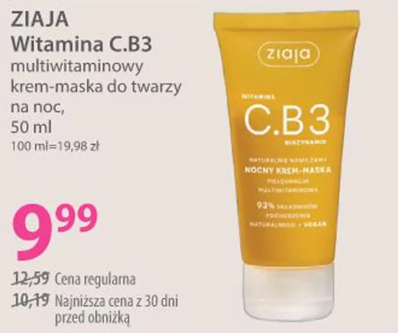 ZIAJA Witamina C.B3 multiwitaminowy krem-maska do twarzy na noc, 50 ml