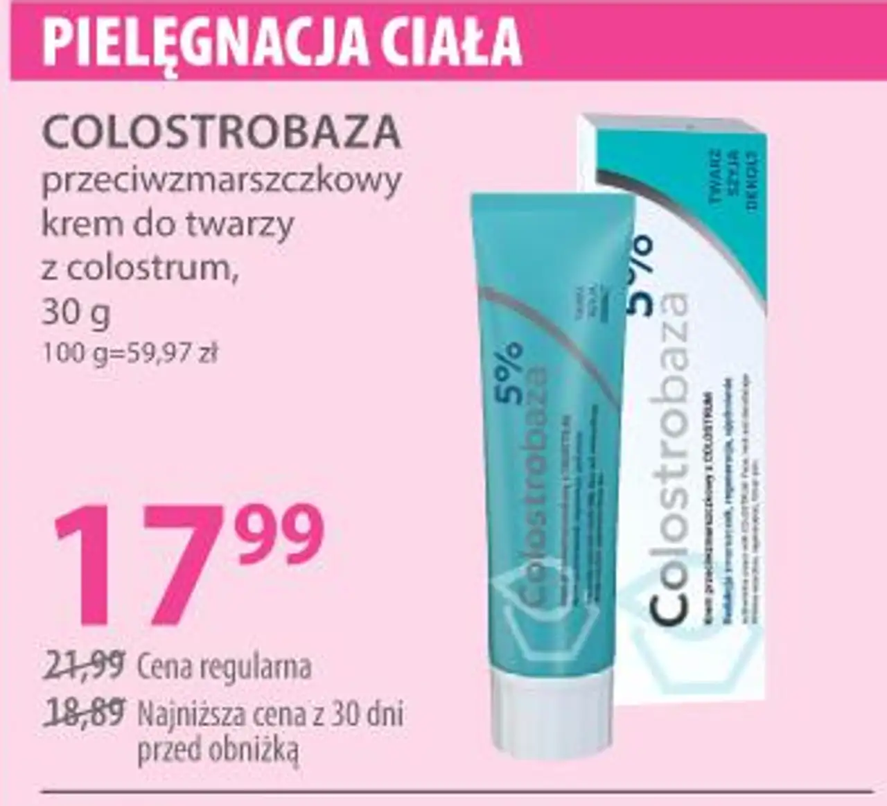 przeciwzmarszczkowy krem do twarzy z colostrum, 30 g COLOSTROBAZA