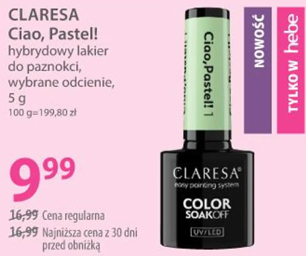 Ciao, Pastel! hybrydowy lakier do paznokci, wybrane odcienie, 5 g CLARESA