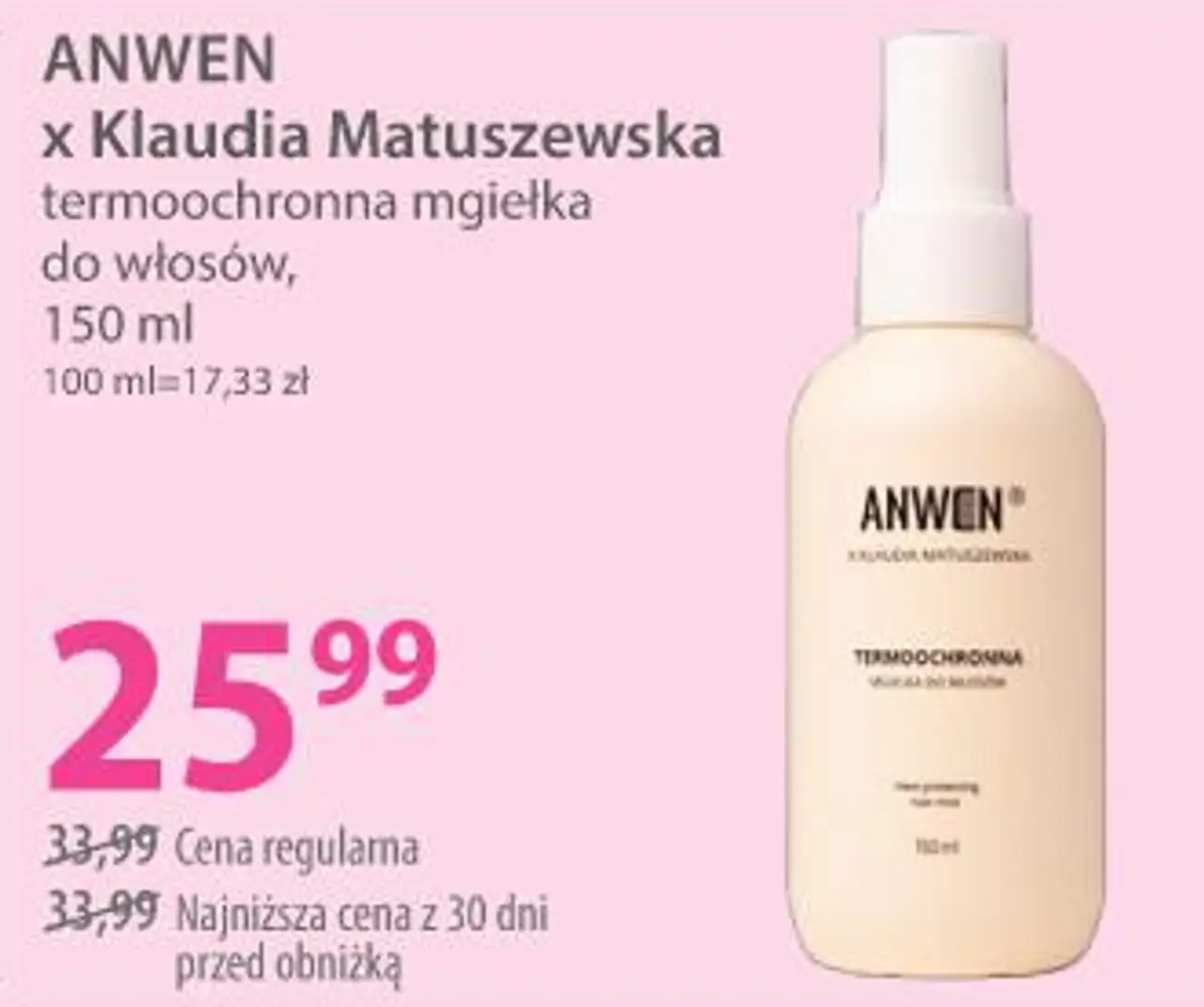 x Klaudia Matuszewska termoochronna mgiełka do włosów, 150 ml ANWEN