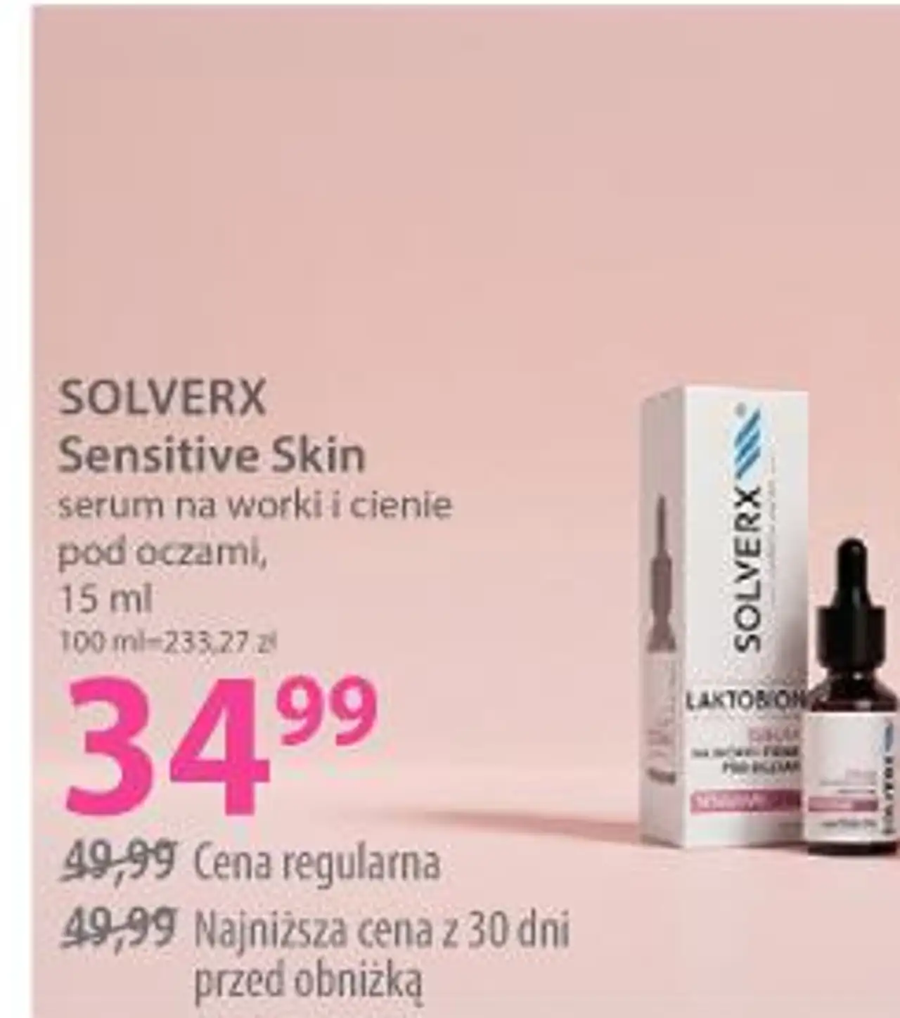 SOLVERX Sensitive Skin serum na worki i cienie pod oczami, 15 ml