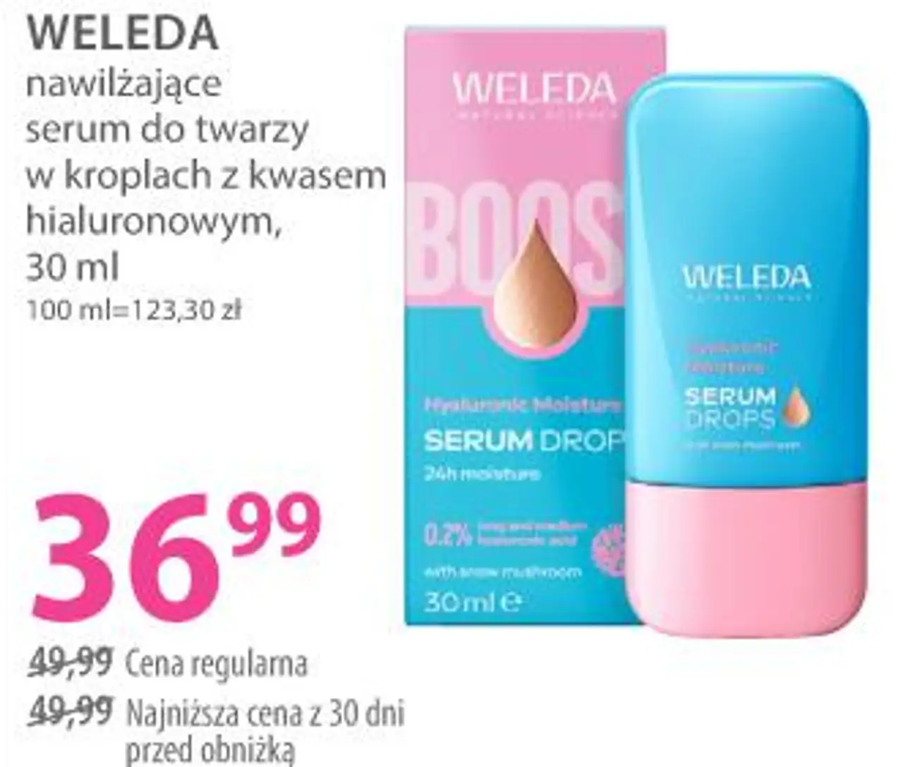 WELEDA nawilżające serum do twarzy w kroplach z kwasem hialuronowym, 30 ml