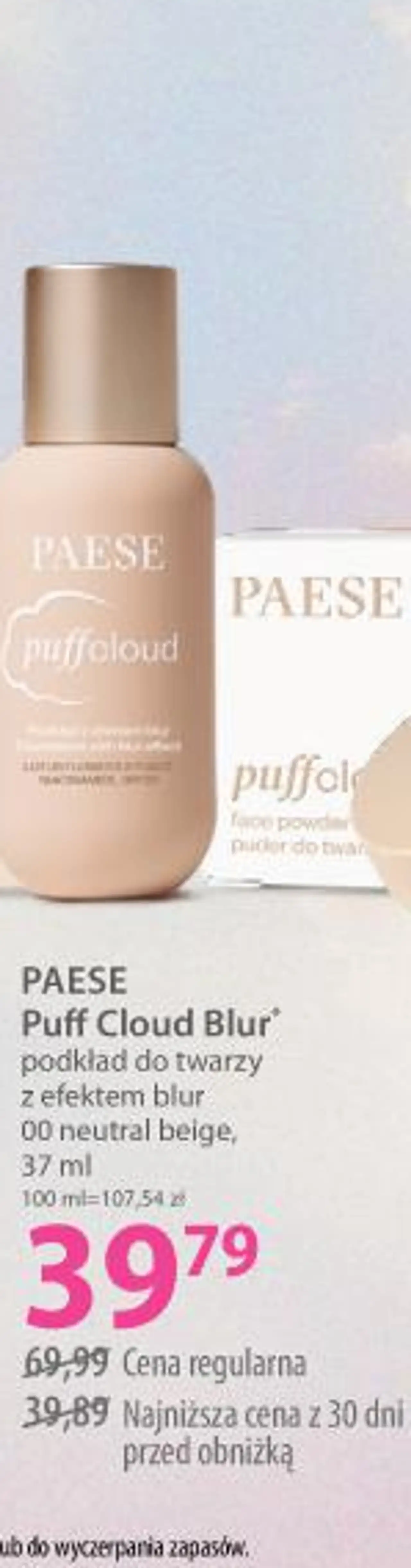 PAESE Puff Cloud Blur podkład do twarzy z efektem blur 00 neutral beige, 37 ml
