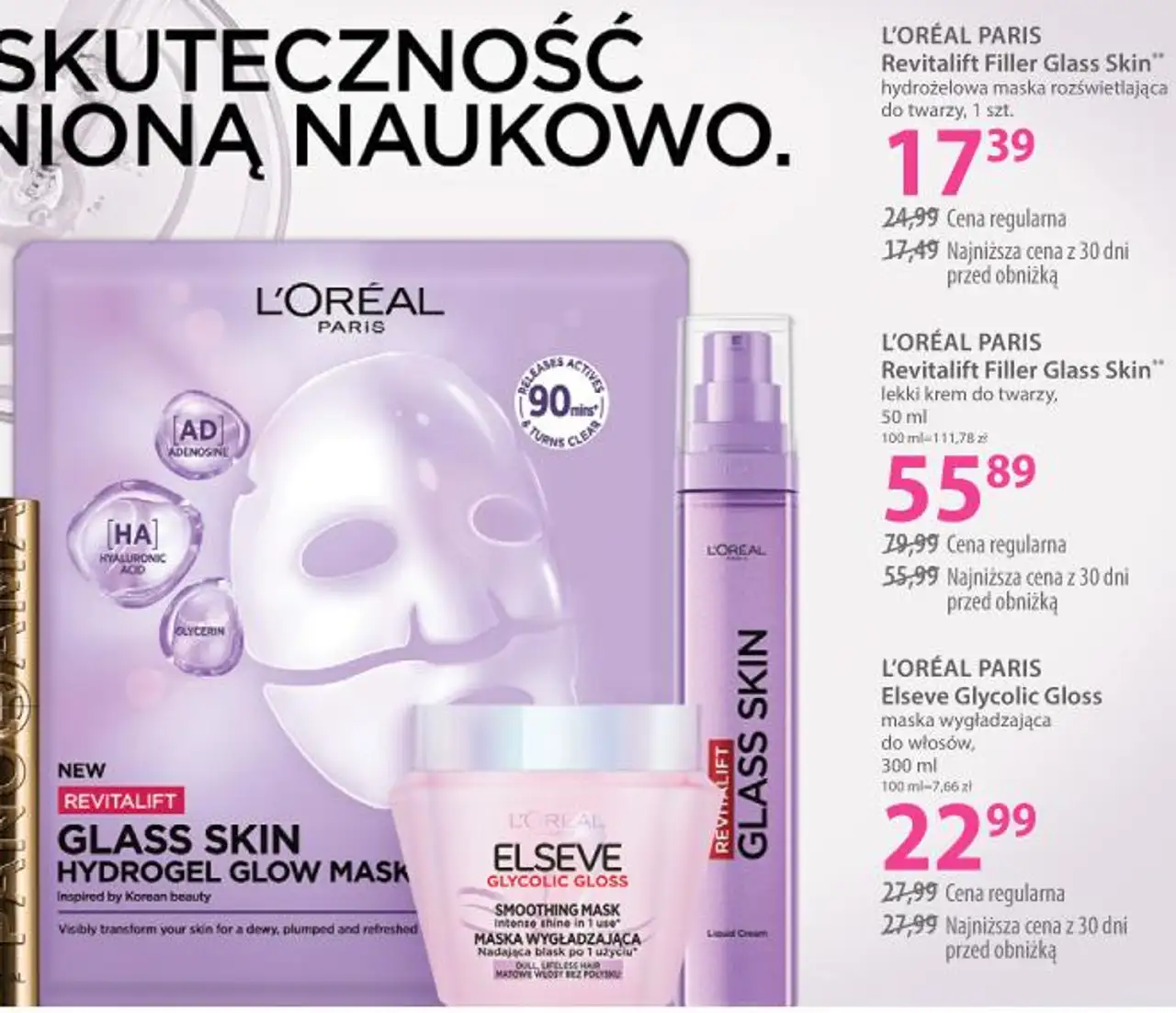 L'ORÉAL PARIS Revitalift Filler Glass Skin** hydrożelowa maska rozświetlająca do twarzy, 1 szt.