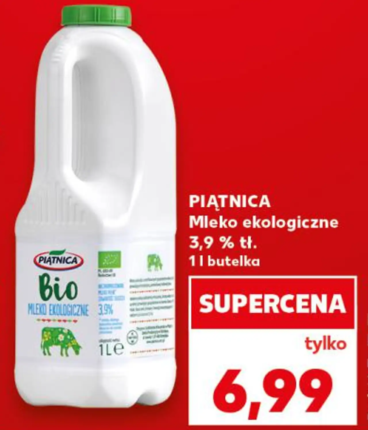 PIĄTNICA Mleko ekologiczne 3,9 % tł. 1 l butelka