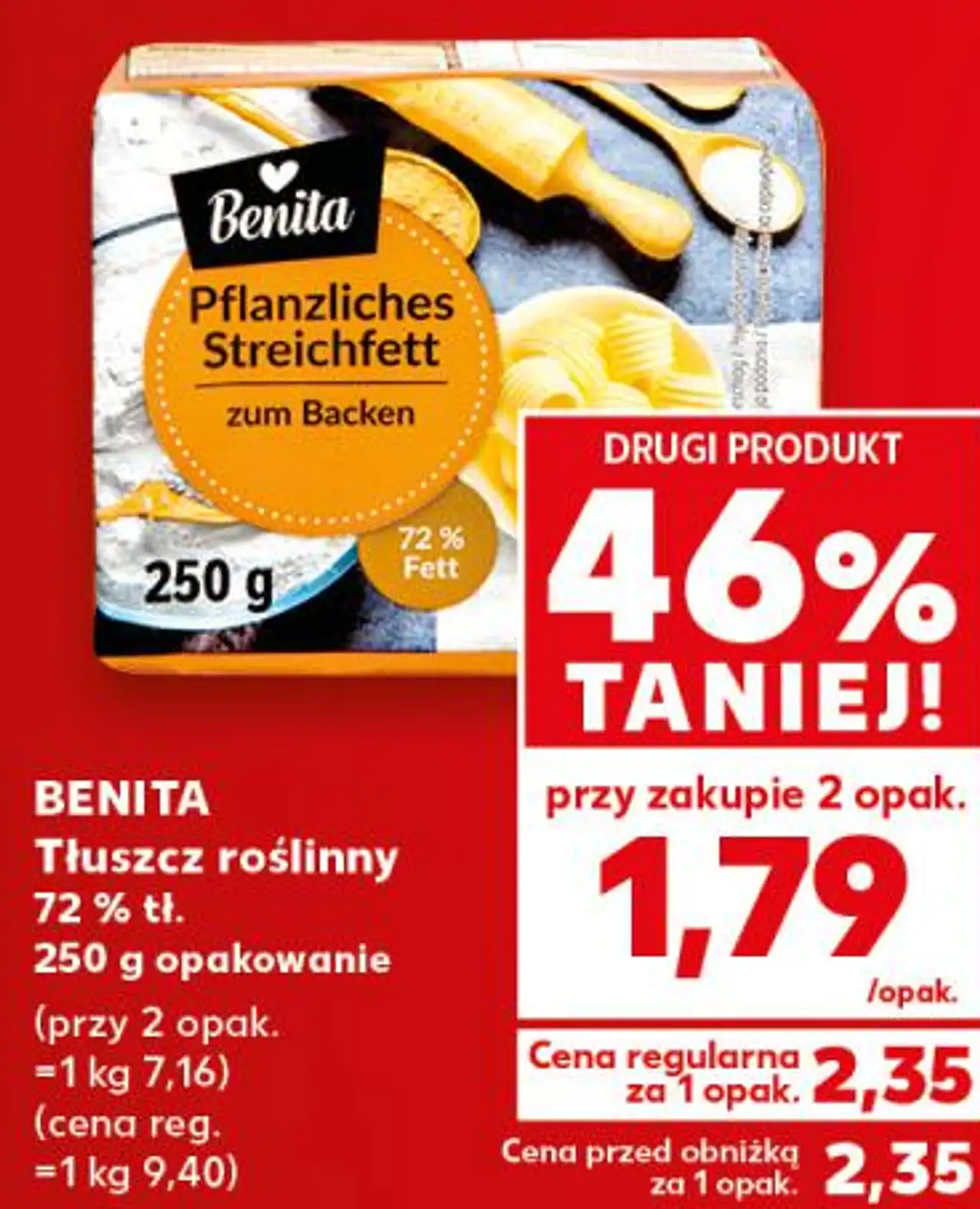 BENITA Tłuszcz roślinny 72 % tł. 250 g opakowanie
