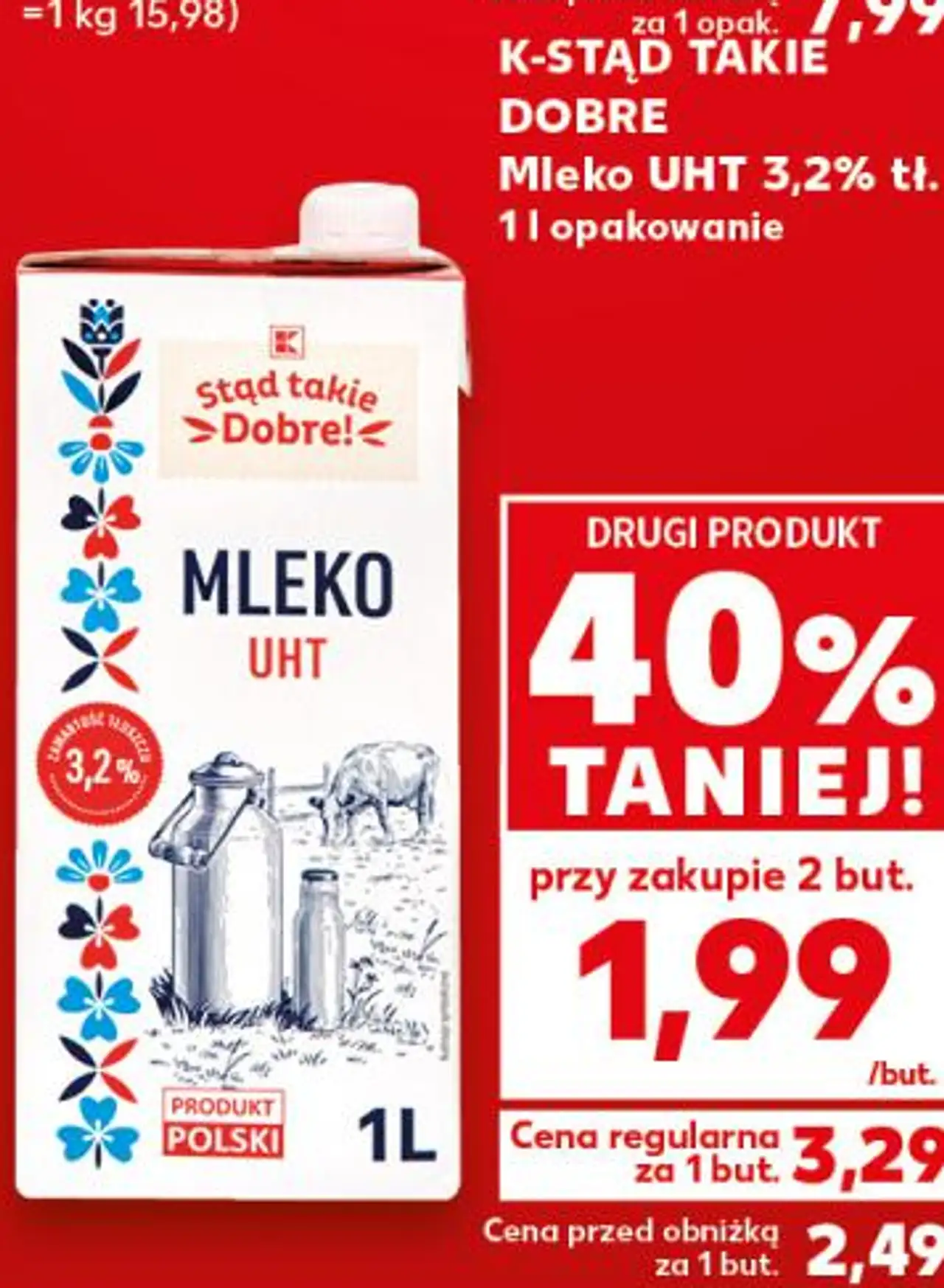 K-STĄD TAKIE DOBRE Mleko UHT 3,2% tł. 1 l opakowanie
